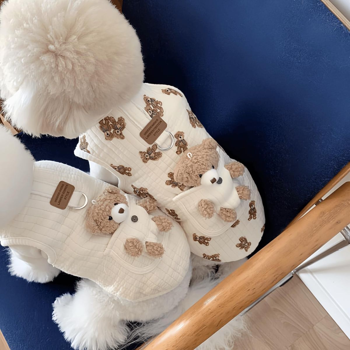 Pet Sweater Plush Bear Pattern Sleeveless Pet Clothing Puppy Outfit Kitten - White - Size L - Image 6
