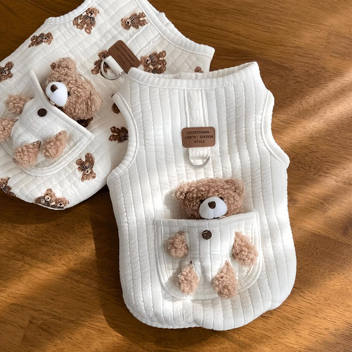 Pet Sweater Plush Bear Pattern Sleeveless Pet Clothing Puppy Outfit Kitten - White - Size L - Image 7