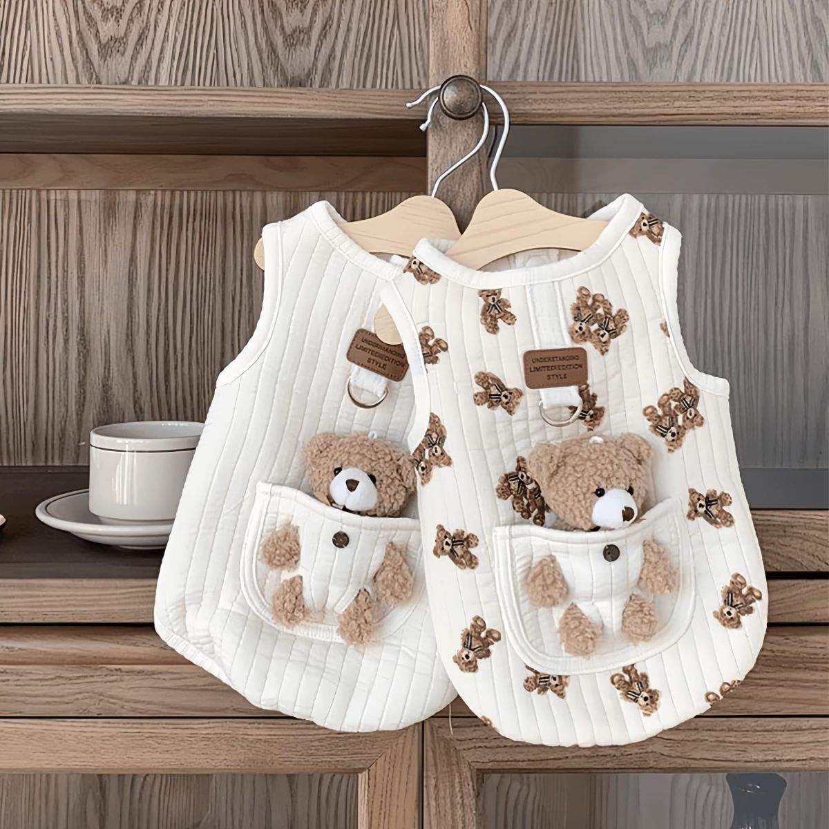 Pet Sweater Plush Bear Pattern Sleeveless Pet Clothing Puppy Outfit Kitten - White - Size S - Image 5