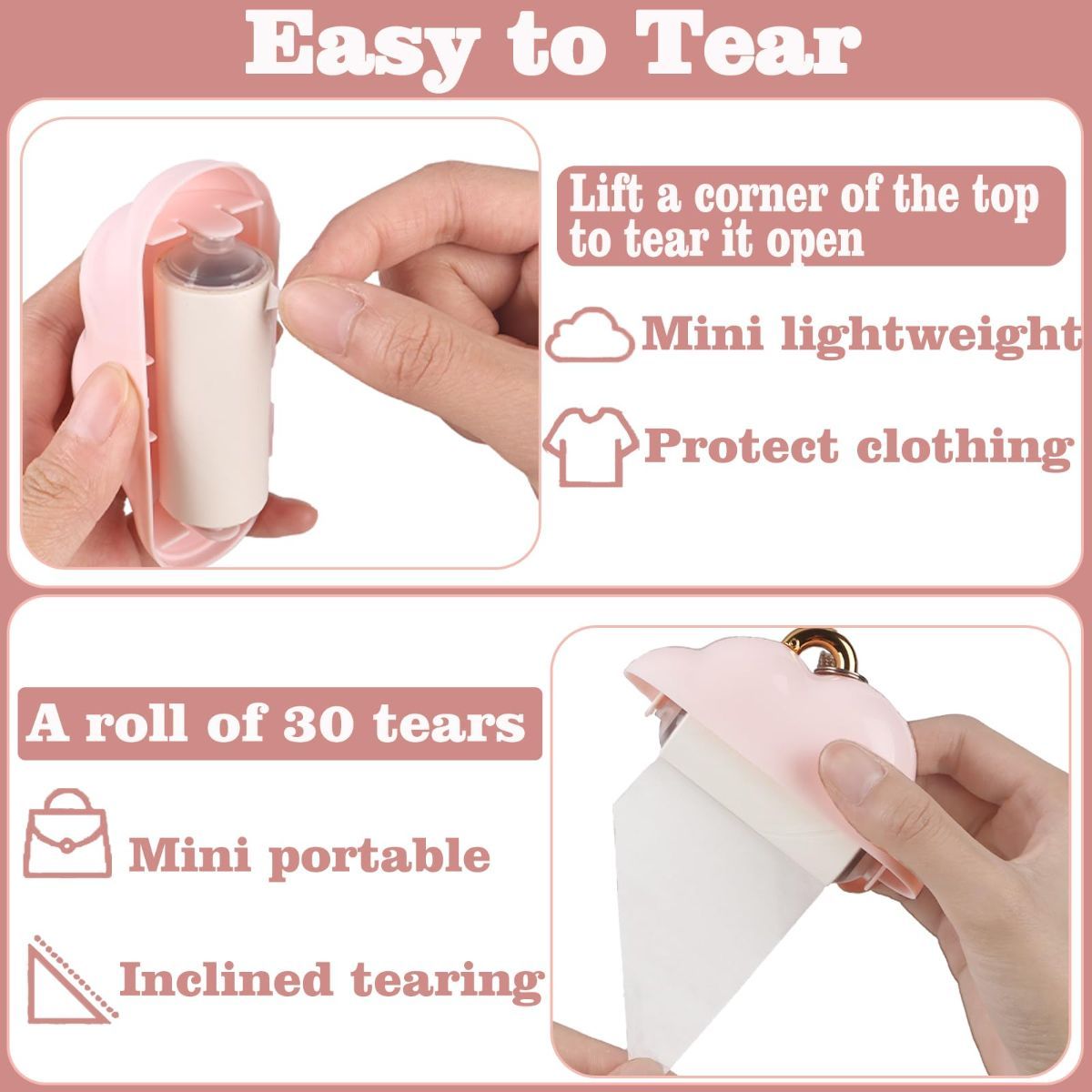 Mini Lint Roller Travel Size, Reusable Lint Roller for Travel, Pet Hair Remover Portable Lint Roller for Clothes with 150 Sheets Refillable - Pink - Size 10cm - Image 5