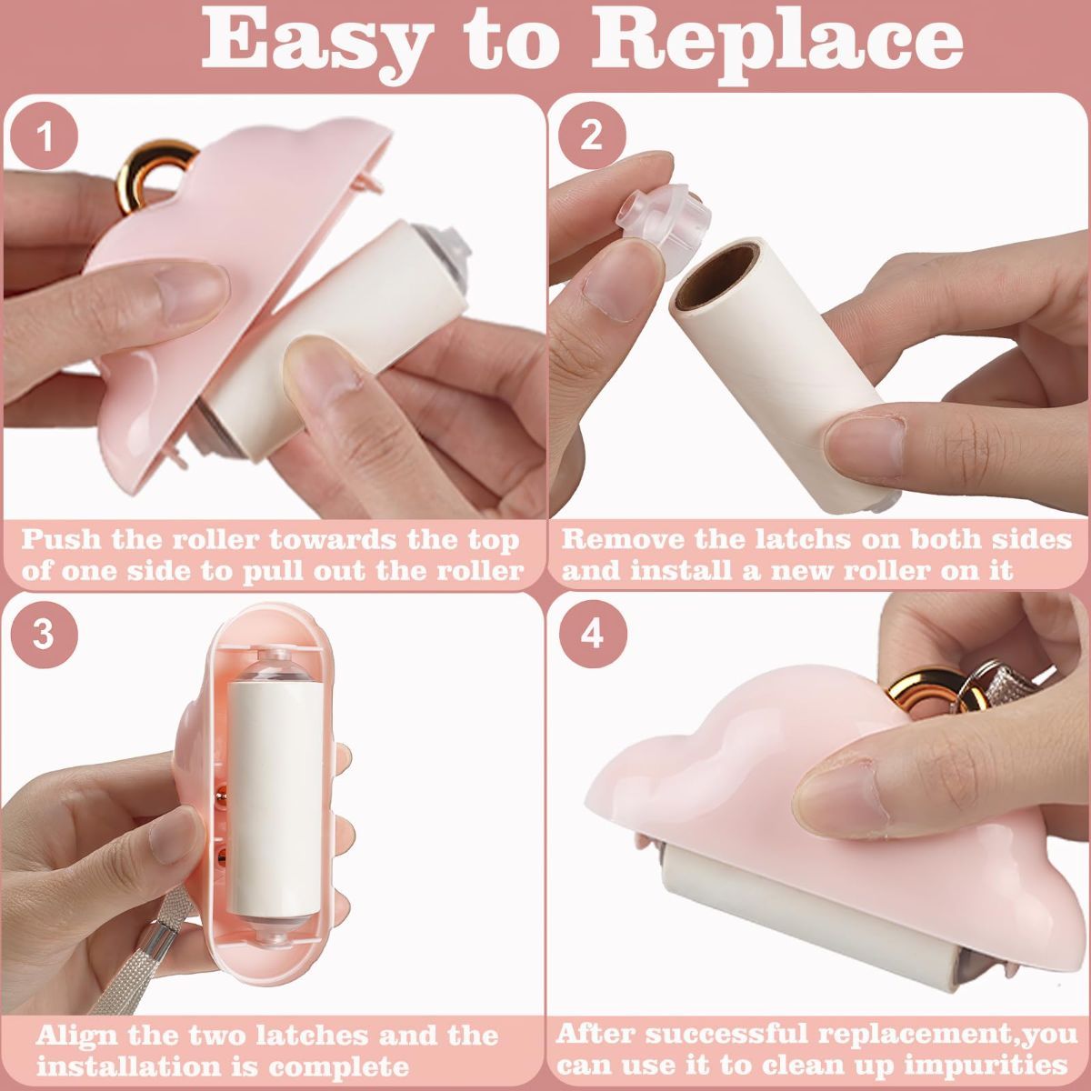 Mini Lint Roller Travel Size, Reusable Lint Roller for Travel, Pet Hair Remover Portable Lint Roller for Clothes with 150 Sheets Refillable - Pink - Size 10cm - Image 7