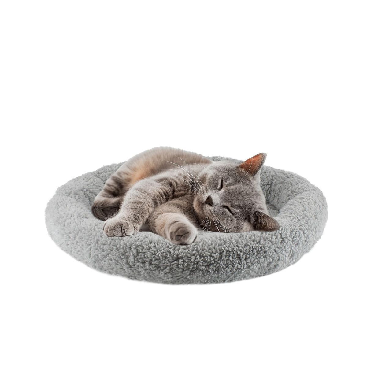 Cat Bed Plush Cat Bed Round Cat Bed Cat Furniture Cat Comfort Pet Supplies - Gray / 40cm - Image 1