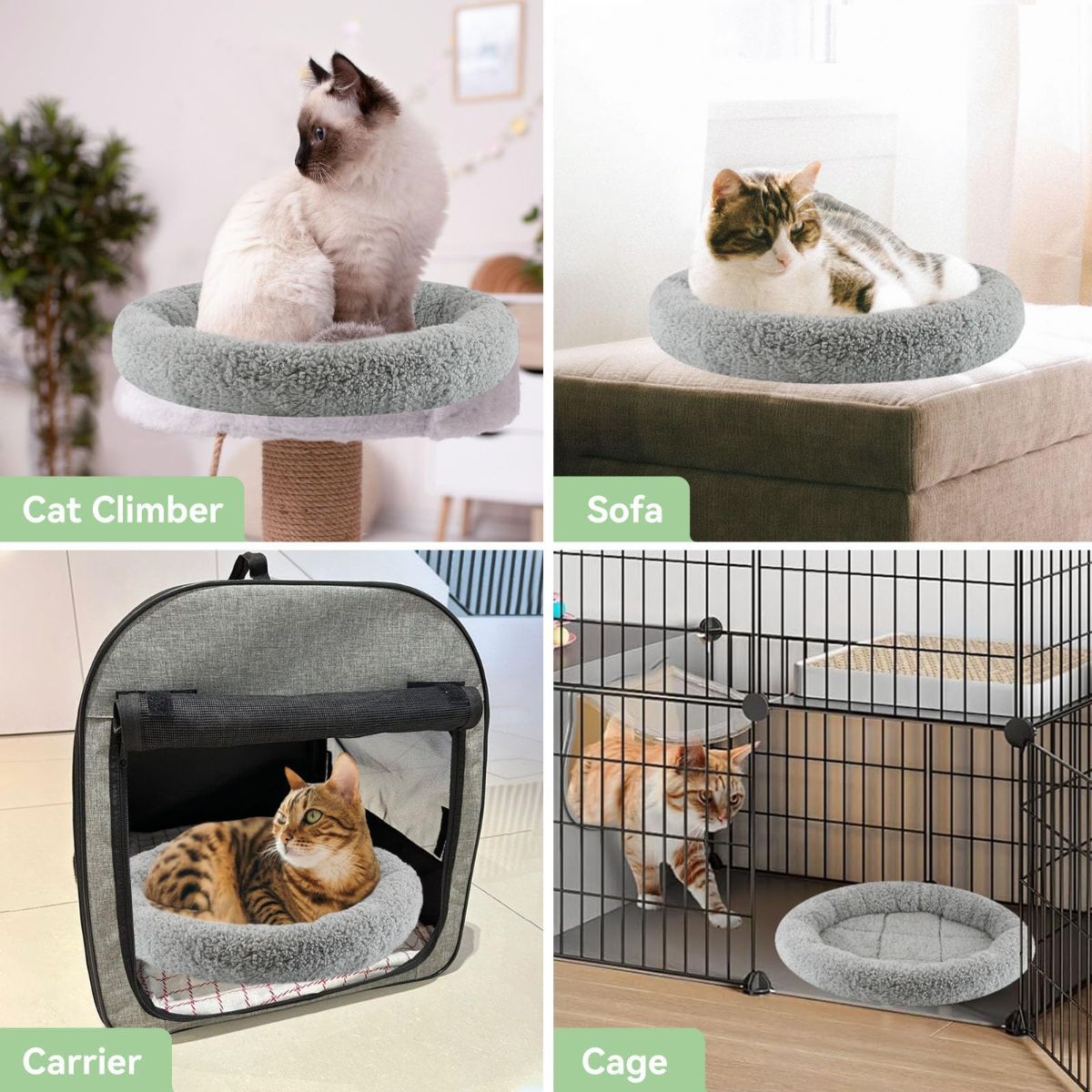 Cat Bed Plush Cat Bed Round Cat Bed Cat Furniture Cat Comfort Pet Supplies - Gray / 50cm - Image 4