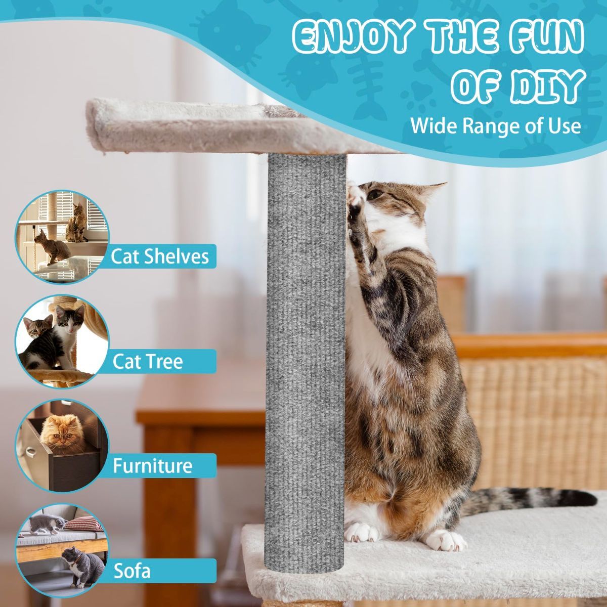 Cat Scratching Pad DIY Cat Accessory Cat Furniture Protection Cat Climbing - Beige - Size 15.8''×78.7'' - Image 4