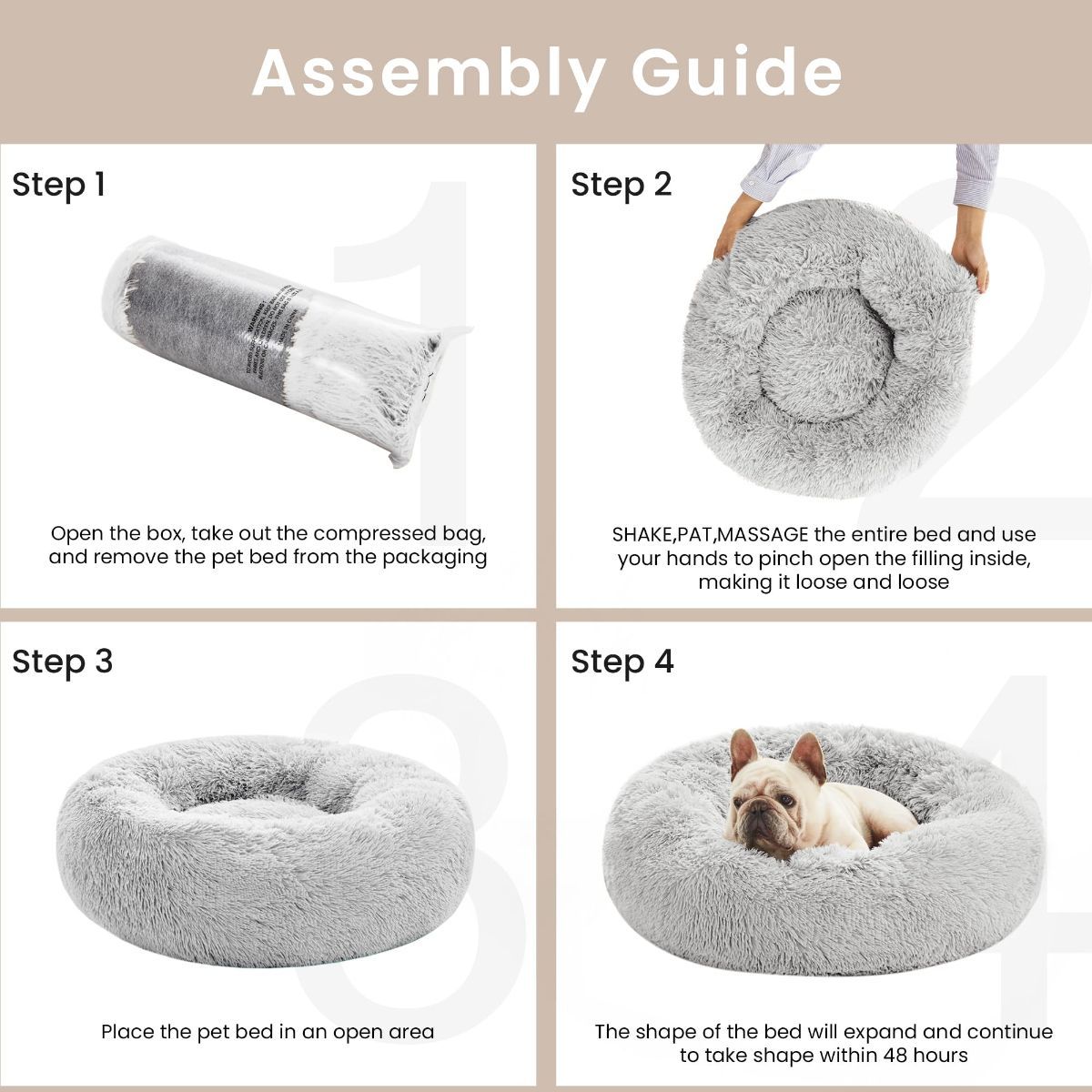 Pet Bed Anti-Anxiety Pet Bed Donut Pet Bed Small Dog Bed Medium Dog Bed Cat Bed - Gray / 27in - Image 2