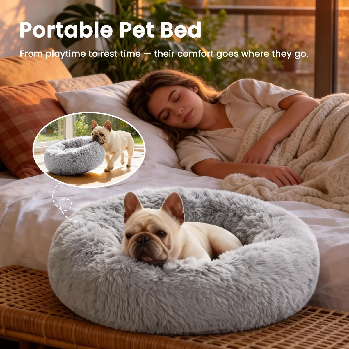 Pet Bed Anti-Anxiety Pet Bed Donut Pet Bed Small Dog Bed Medium Dog Bed Cat Bed - Gray / 27in - Image 4