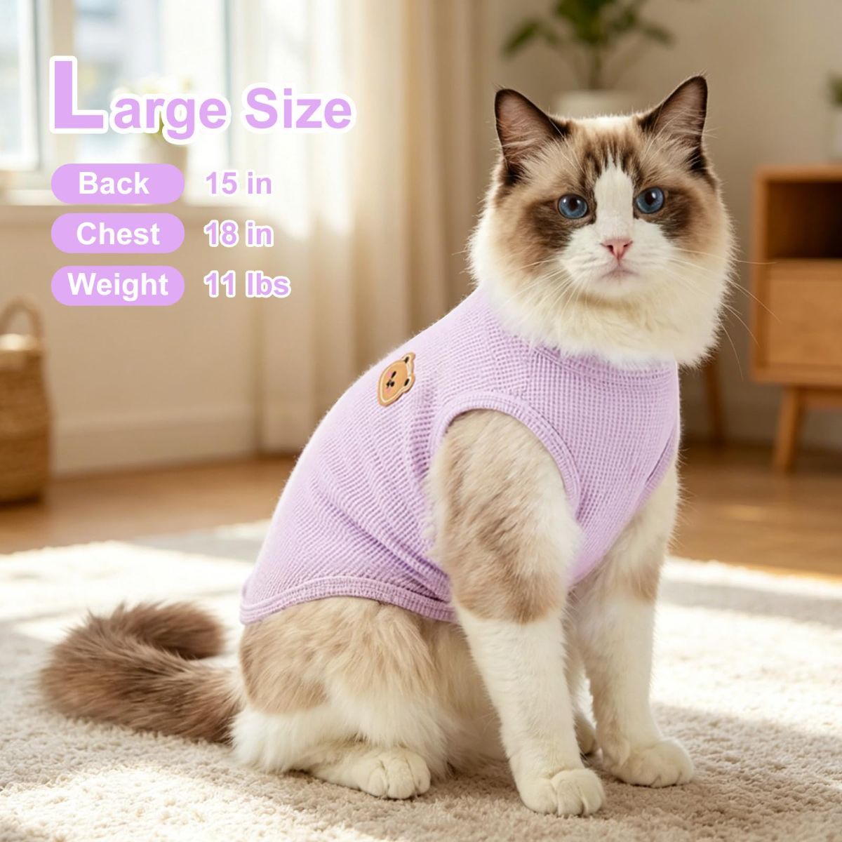 3PCS Waffle Knit Pet Shirt Sphynx Cat Clothing Small Dog T-Shirt Pet Fashion - Purple&Blue&Green / M(4.1-7.5lb) - Image 4