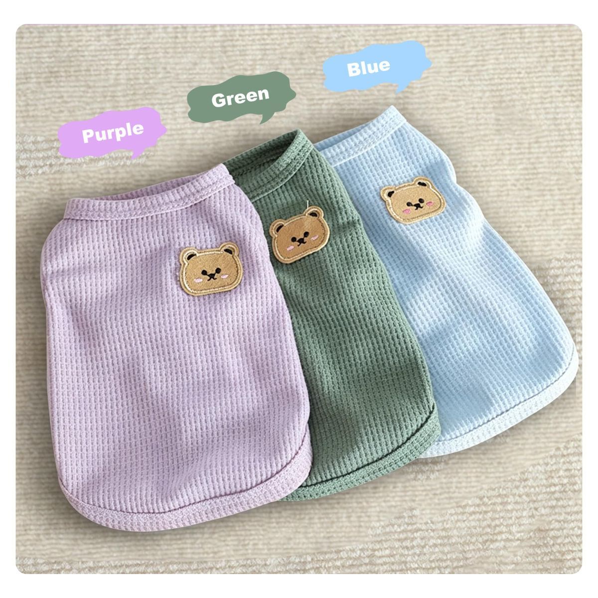 3PCS Waffle Knit Pet Shirt Sphynx Cat Clothing Small Dog T-Shirt Pet Fashion - Purple&Blue&Green / M(4.1-7.5lb) - Image 6