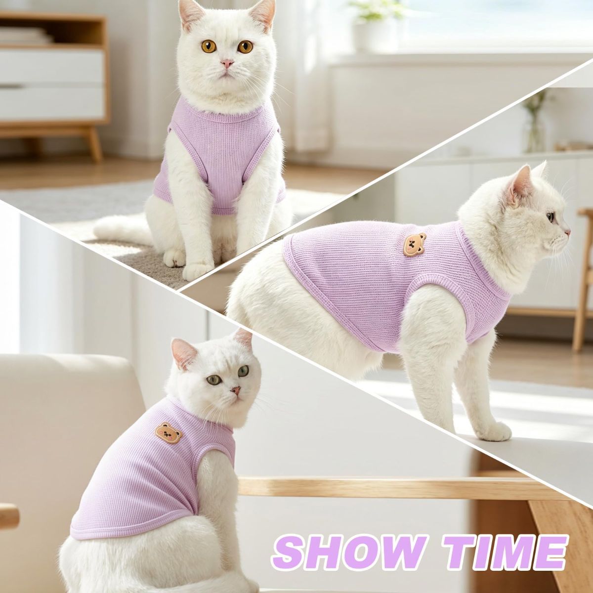 3PCS Waffle Knit Pet Shirt Sphynx Cat Clothing Small Dog T-Shirt Pet Fashion - Green&Pink&Yellow / S(2-4lb) - Image 3