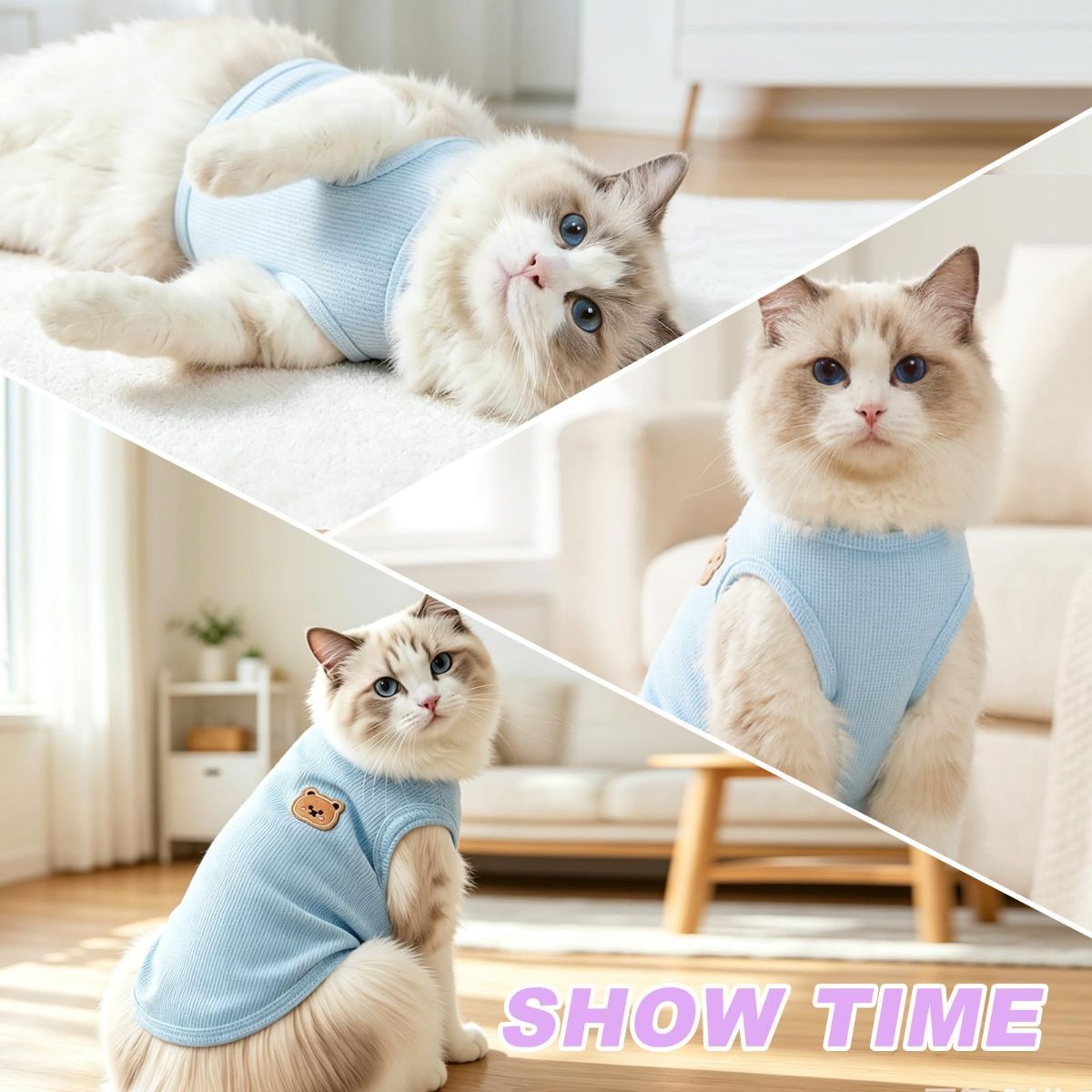 3PCS Waffle Knit Pet Shirt Sphynx Cat Clothing Small Dog T-Shirt Pet Fashion - Green&Pink&Yellow / S(2-4lb) - Image 7