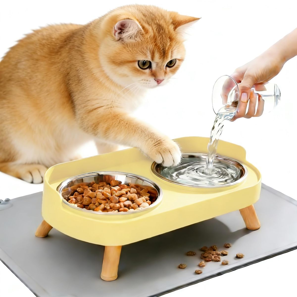 Cat Feeder Elevated Cat Feeder Dual-Bowl Cat Feeder Cat Food Bowl Cat Water - Image 1