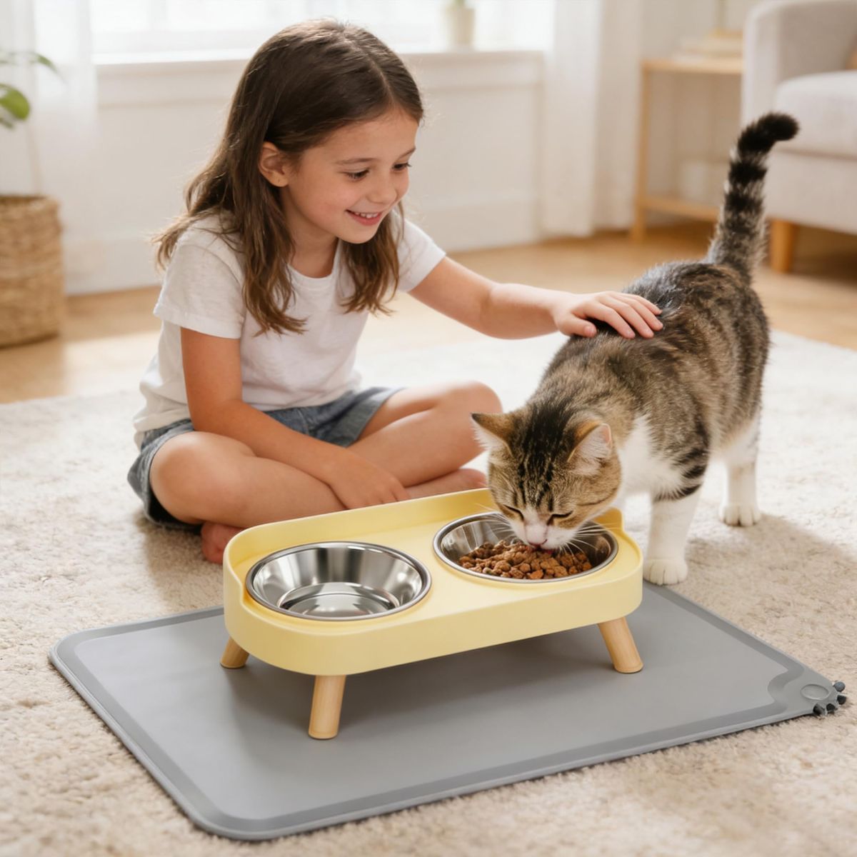 Cat Feeder Elevated Cat Feeder Dual-Bowl Cat Feeder Cat Food Bowl Cat Water - Image 2