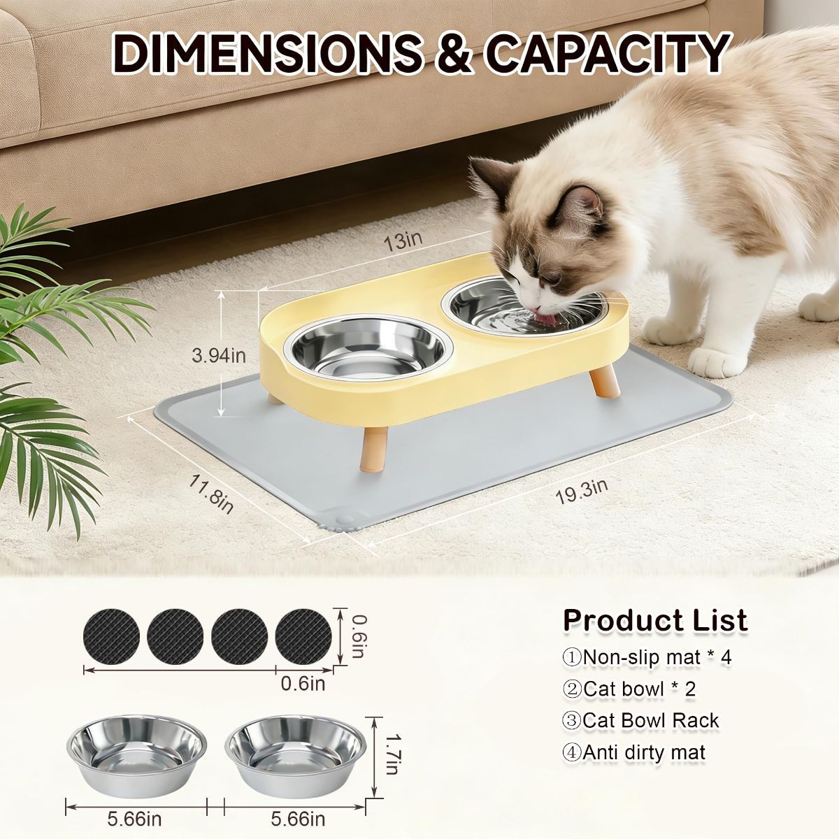 Cat Feeder Elevated Cat Feeder Dual-Bowl Cat Feeder Cat Food Bowl Cat Water - Image 5