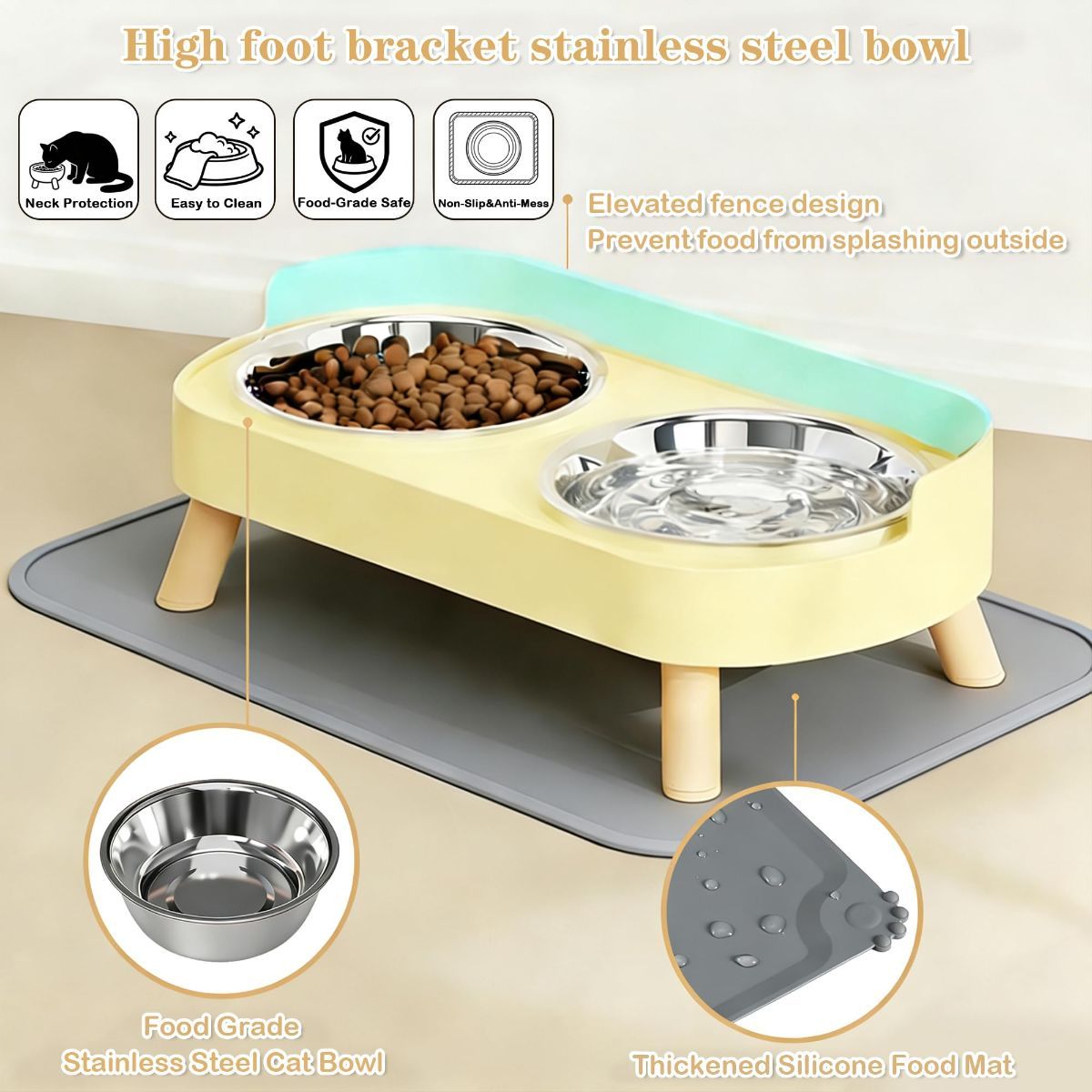 Cat Feeder Elevated Cat Feeder Dual-Bowl Cat Feeder Cat Food Bowl Cat Water - Image 6