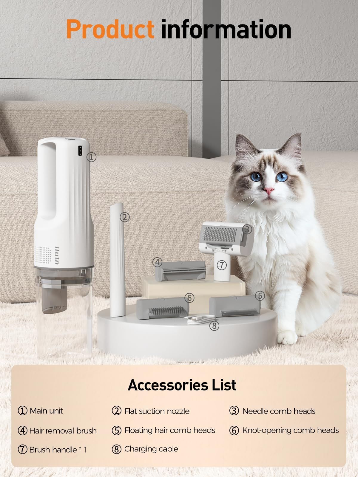 Pet Grooming Vacuum Dog Grooming Vacuum Cat Hair Removal Tool Slicker Brush Set - Image 7