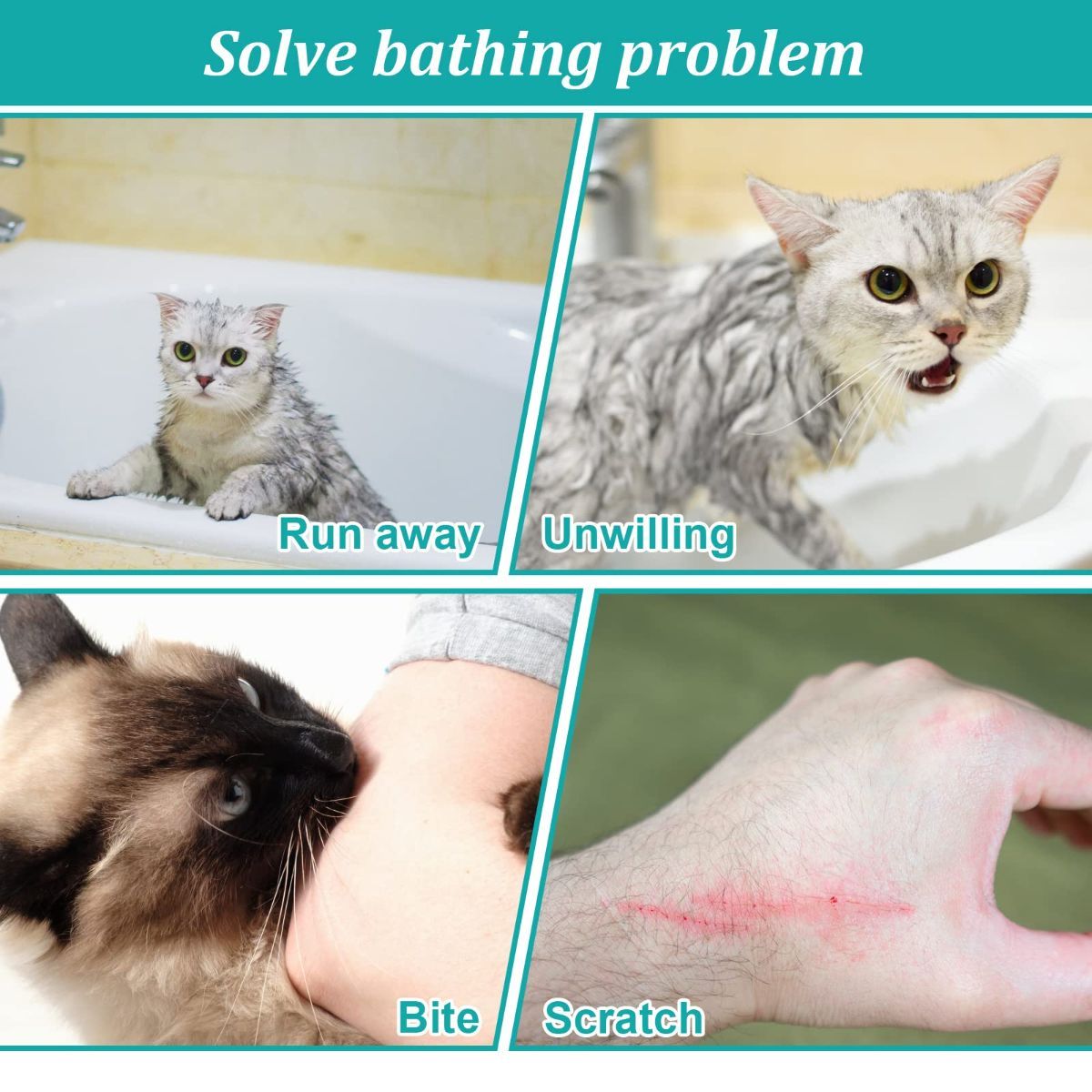 Cat Bath Bag Breathable Cat Shower Bag Anti-Scratch Cat Grooming Bag Adjustable - Blue - Size 19.6 - Image 3