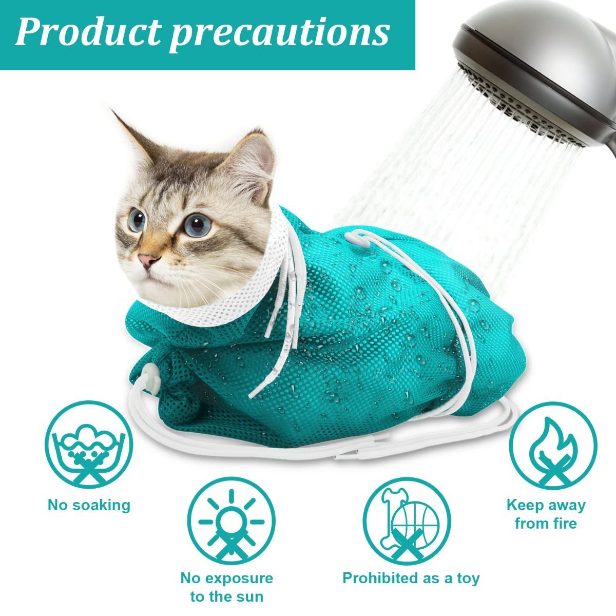 Cat Bath Bag Breathable Cat Shower Bag Anti-Scratch Cat Grooming Bag Adjustable - Navy - Size 19.6 - Image 6