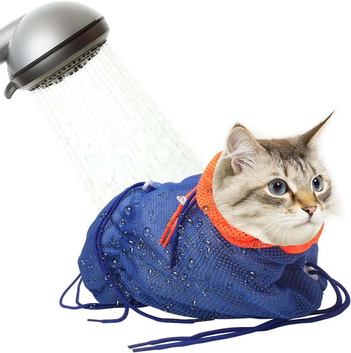 Cat Bath Bag Breathable Cat Shower Bag Anti-Scratch Cat Grooming Bag Adjustable - Turquoise - Size 19.6 - Image 1
