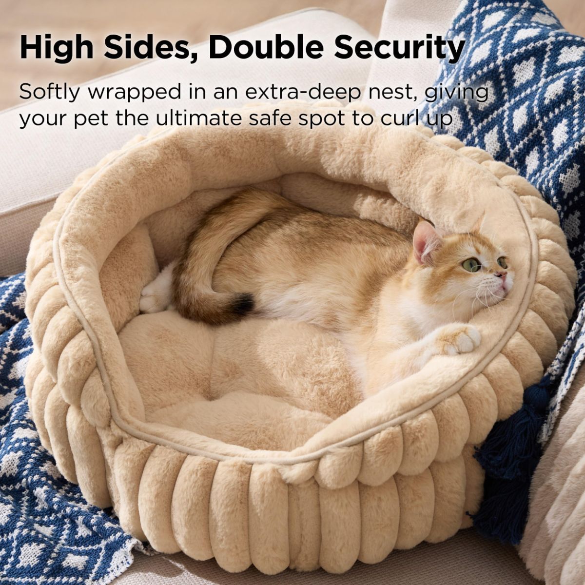 Cat Bed Plush Cat Bed Round Cat Bed Cat Furniture Cat Comfort Pet Supplies - Beige / 26in - Image 7