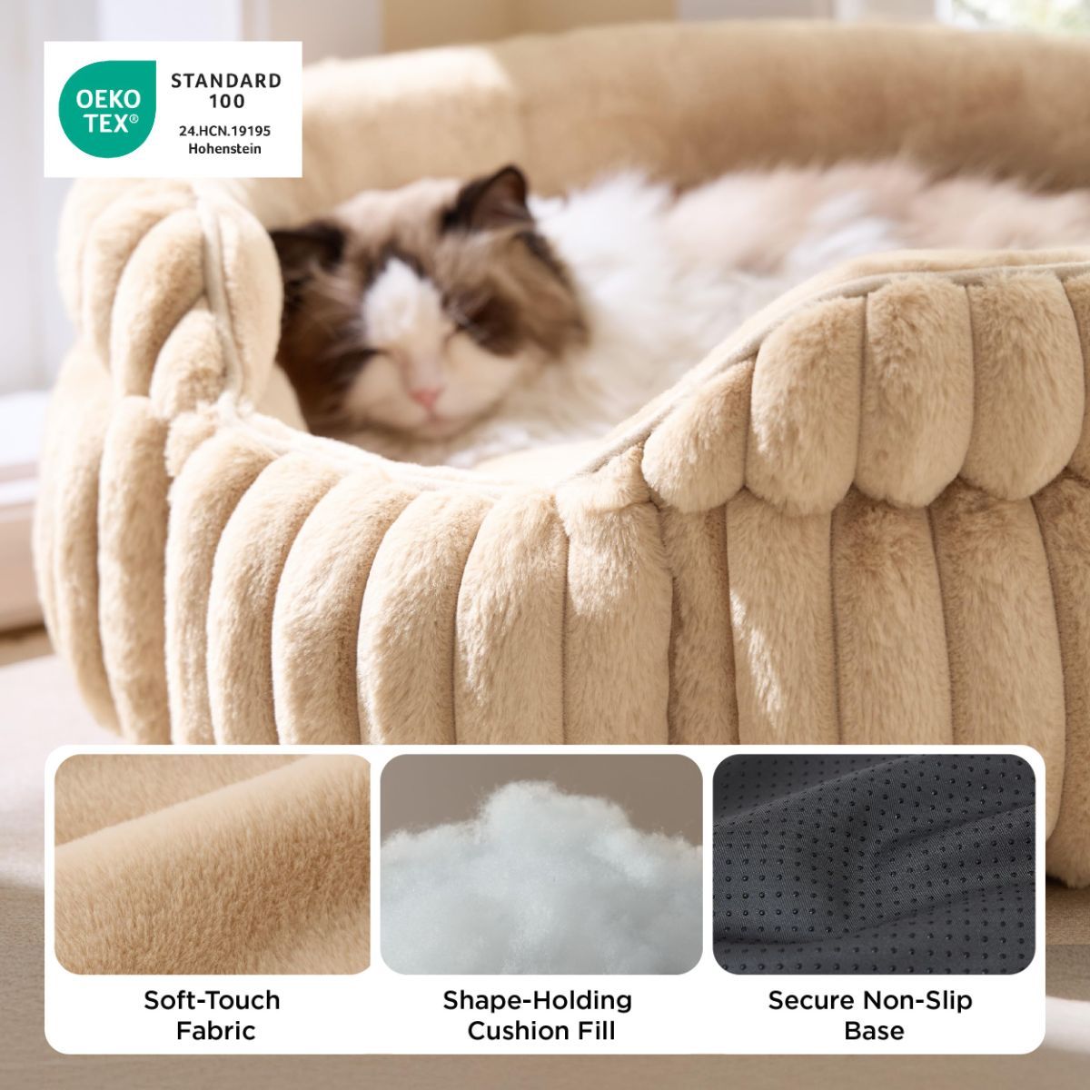 Cat Bed Plush Cat Bed Round Cat Bed Cat Furniture Cat Comfort Pet Supplies - Beige / 26in - Image 8