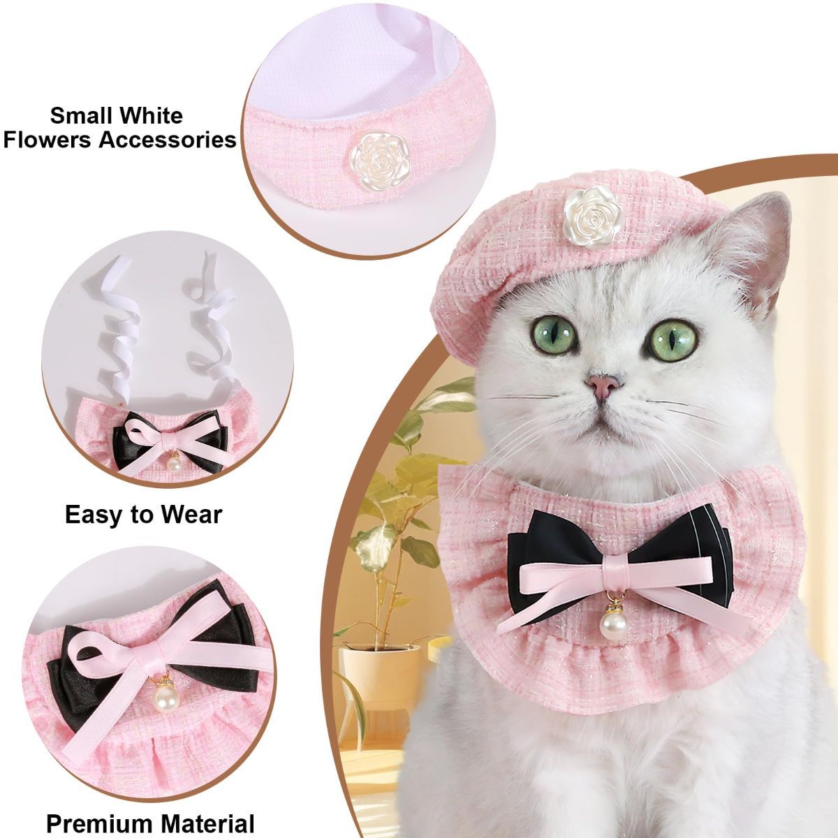 Cat Beret Cat Headscarf Pet Outfit Cat Accessories Halloween Pet Costume - Pink - Image 5