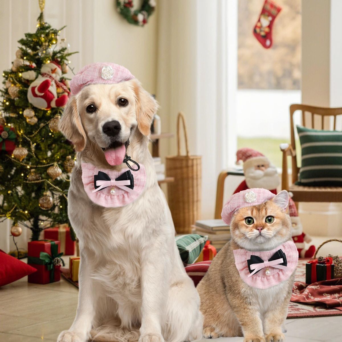 Cat Beret Cat Headscarf Pet Outfit Cat Accessories Halloween Pet Costume - Pink - Image 6