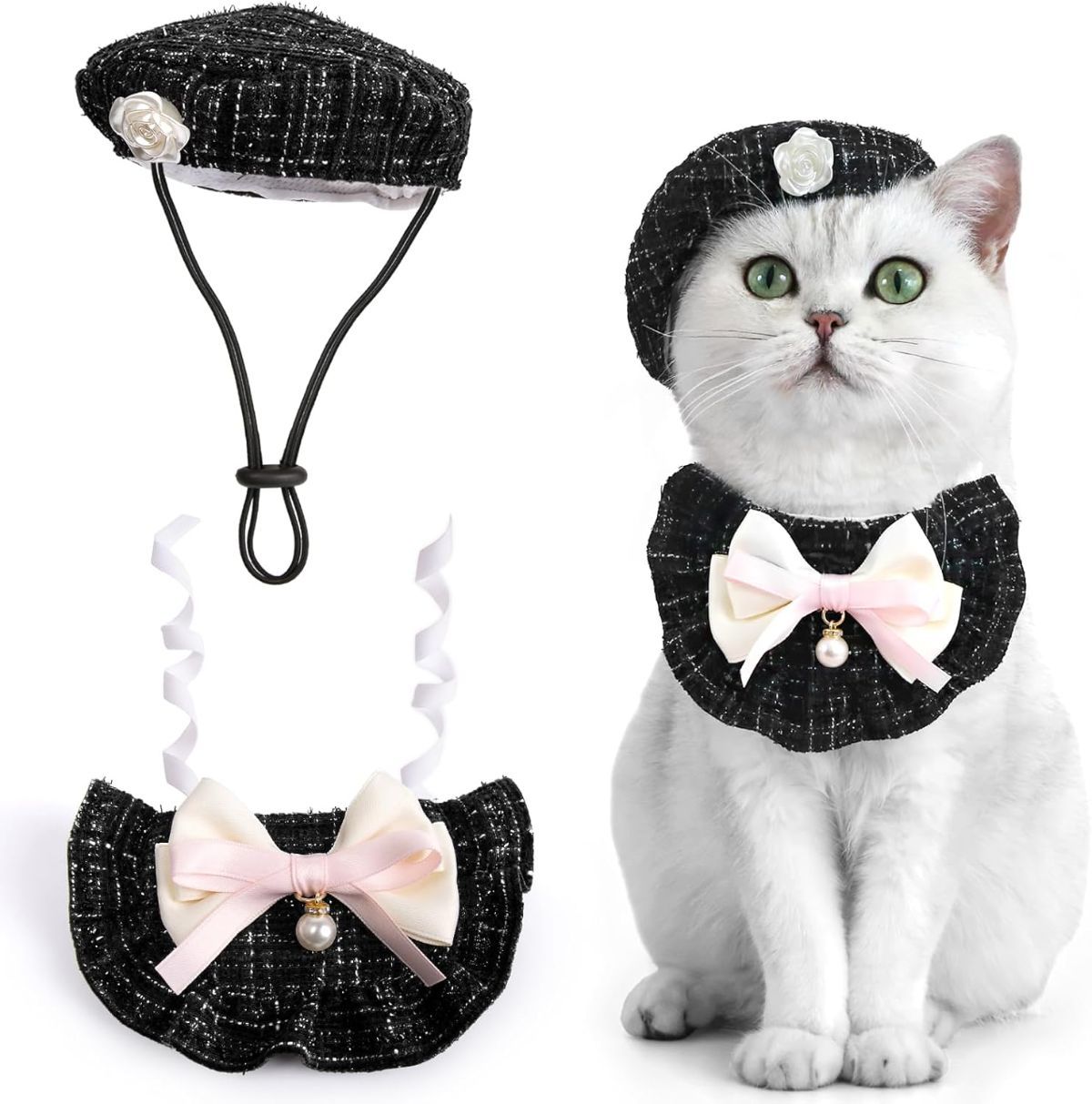 Cat Beret Cat Headscarf Pet Outfit Cat Accessories Halloween Pet Costume - Pink - Image 7