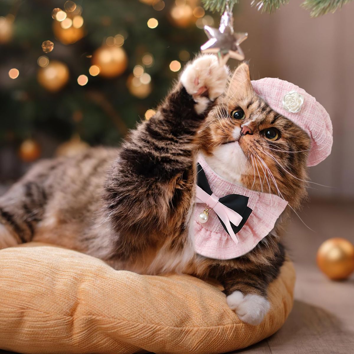 Cat Beret Cat Headscarf Pet Outfit Cat Accessories Halloween Pet Costume - Pink - Image 8