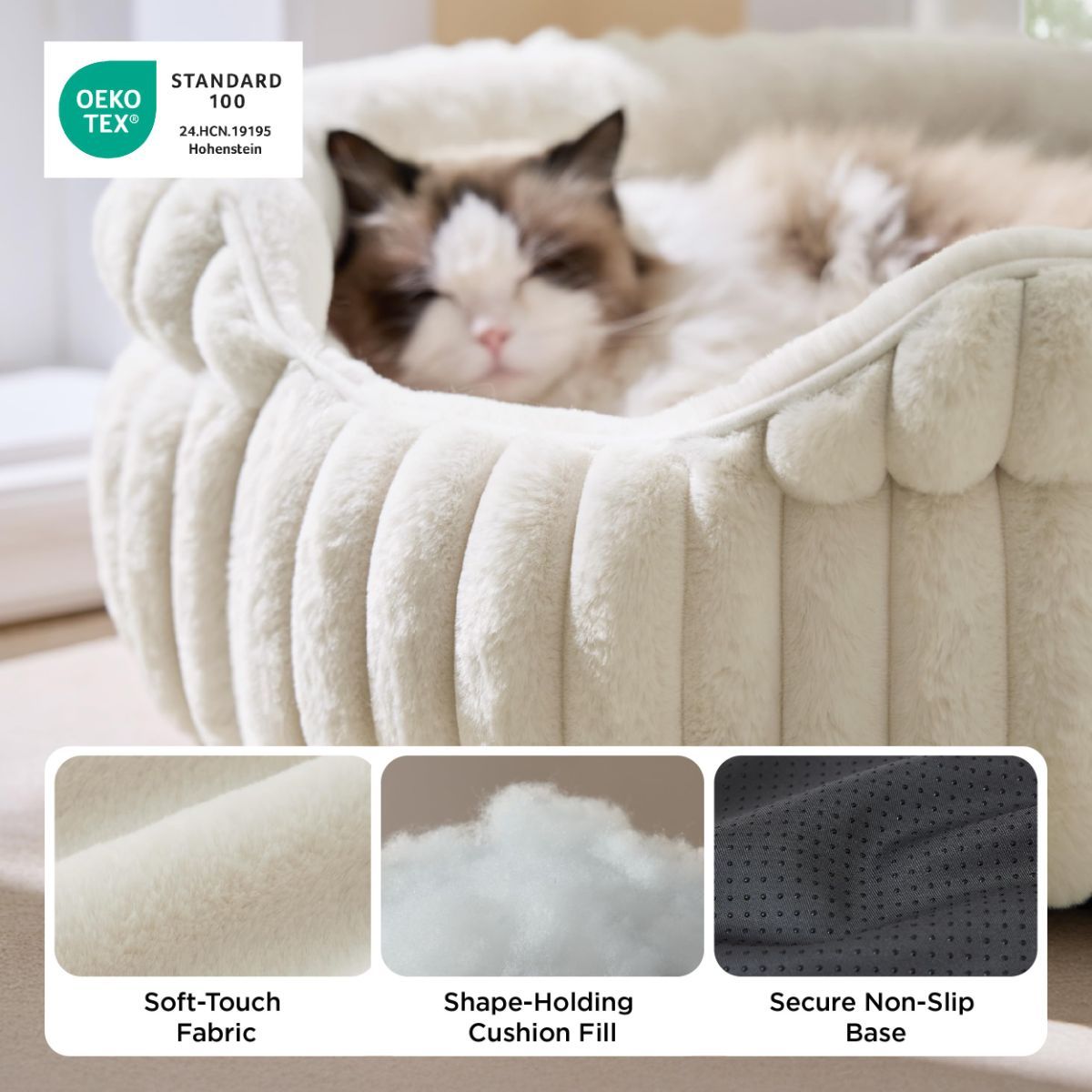 Cat Bed Fluffy Cat Bed Round Cat Bed Cat Furniture Cat Comfort Machine Washable - White - Size 23in - Image 6