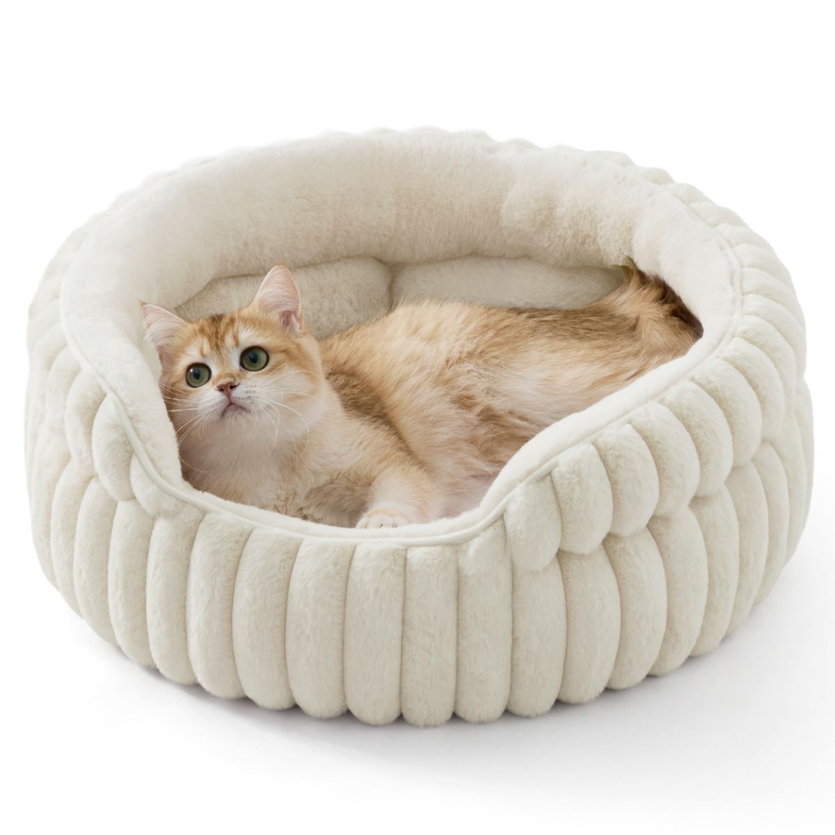 Cat Bed Fluffy Cat Bed Round Cat Bed Cat Furniture Cat Comfort Machine Washable - White - Size 26in - Image 1