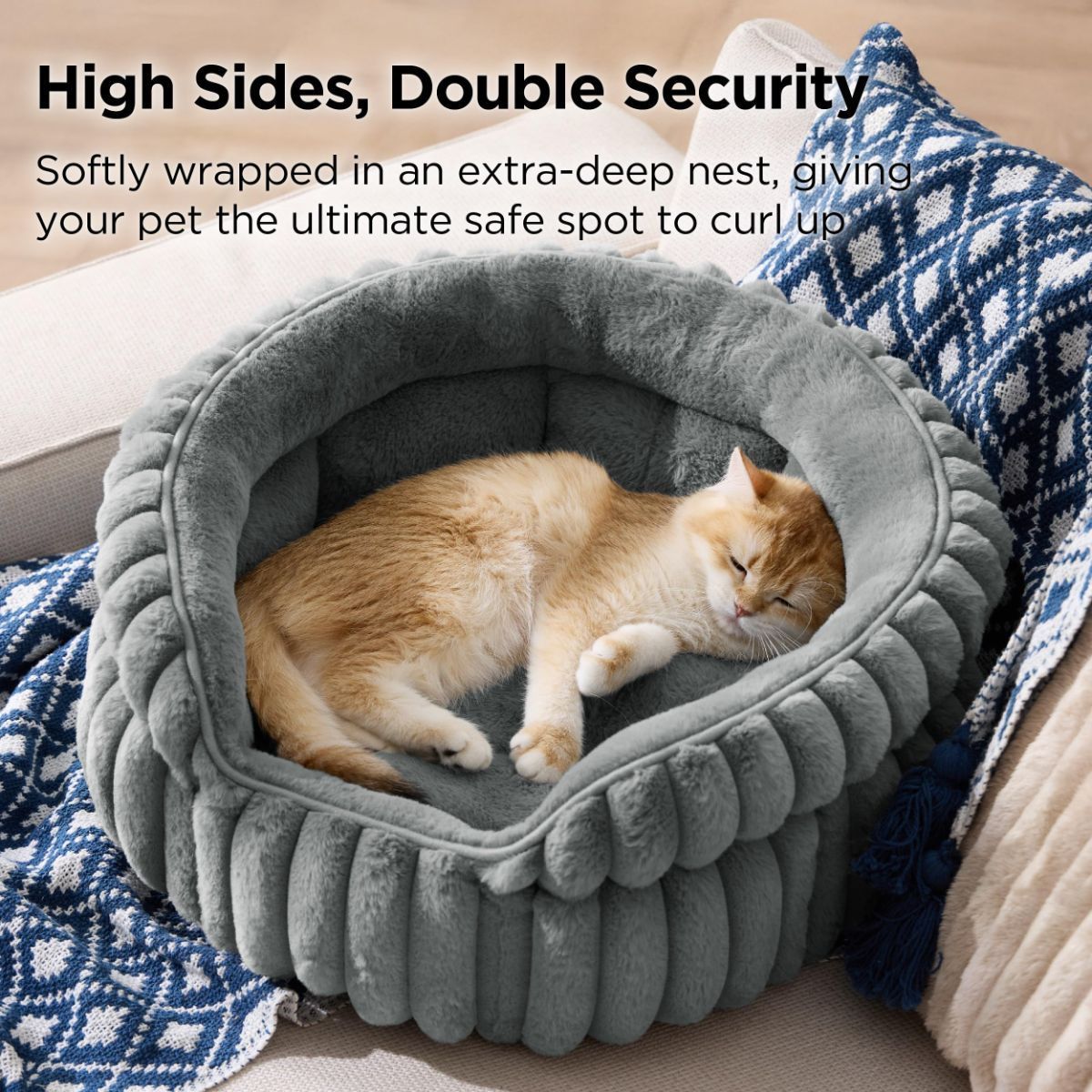 Cat Bed Plush Cat Bed Round Cat Bed Cat Furniture Cat Comfort High-Quality Cat - Navy / 23in - Image 7
