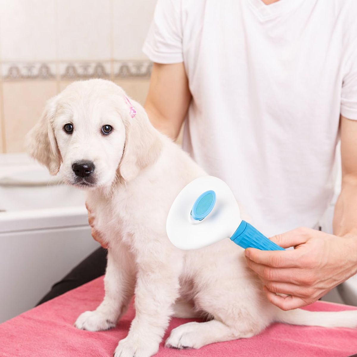 Self-Cleaning Pet Brush Pet Grooming Brush Remove Loose Undercoat Pet Massage - Blue - Size 7.7in - Image 3