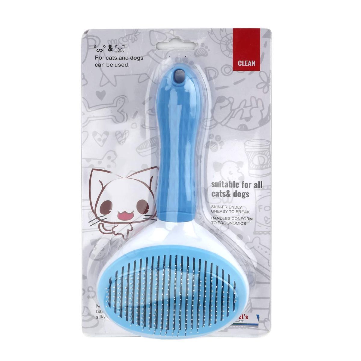 Self-Cleaning Pet Brush Pet Grooming Brush Remove Loose Undercoat Pet Massage - Blue - Size 7.7in - Image 4