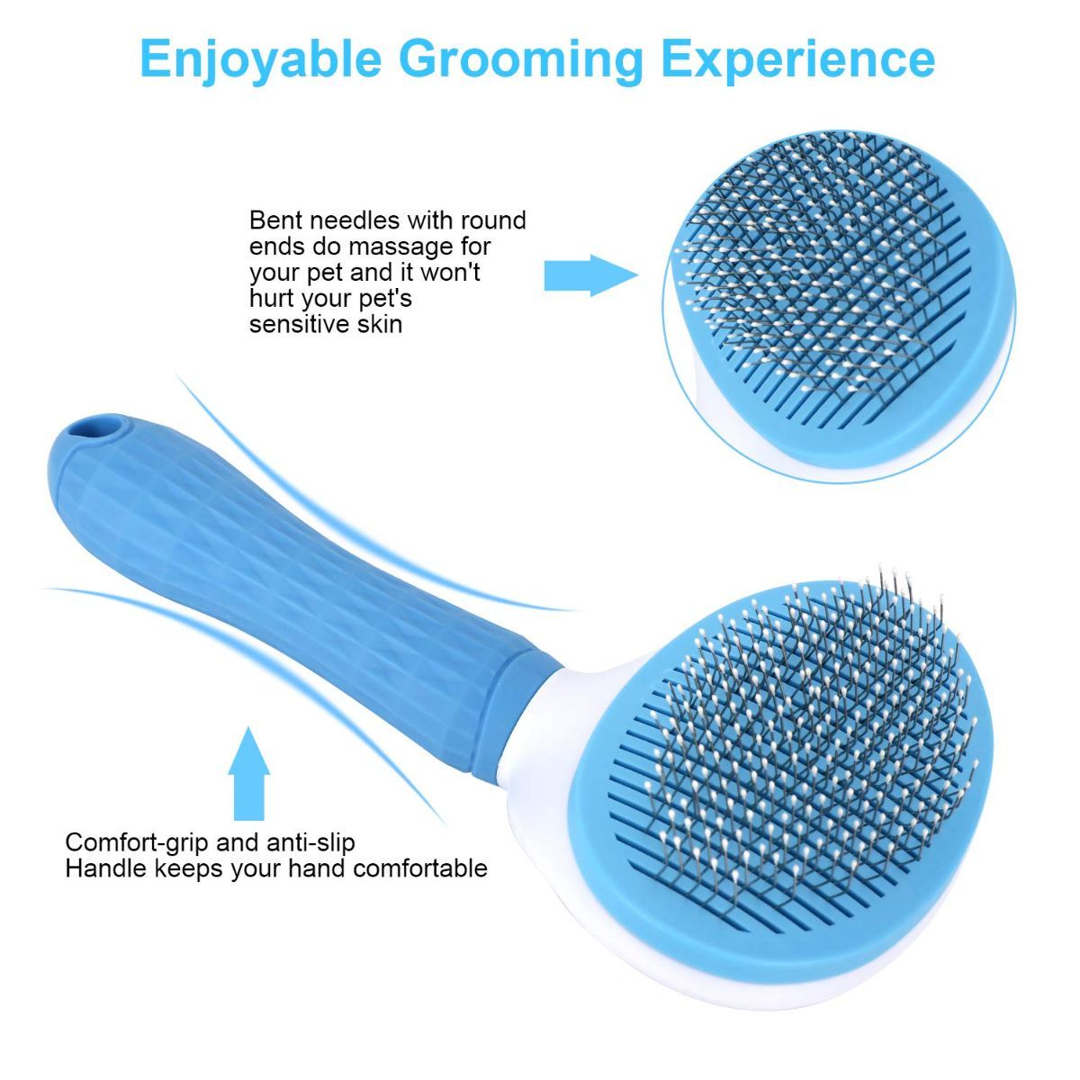 Self-Cleaning Pet Brush Pet Grooming Brush Remove Loose Undercoat Pet Massage - Blue - Size 7.7in - Image 7