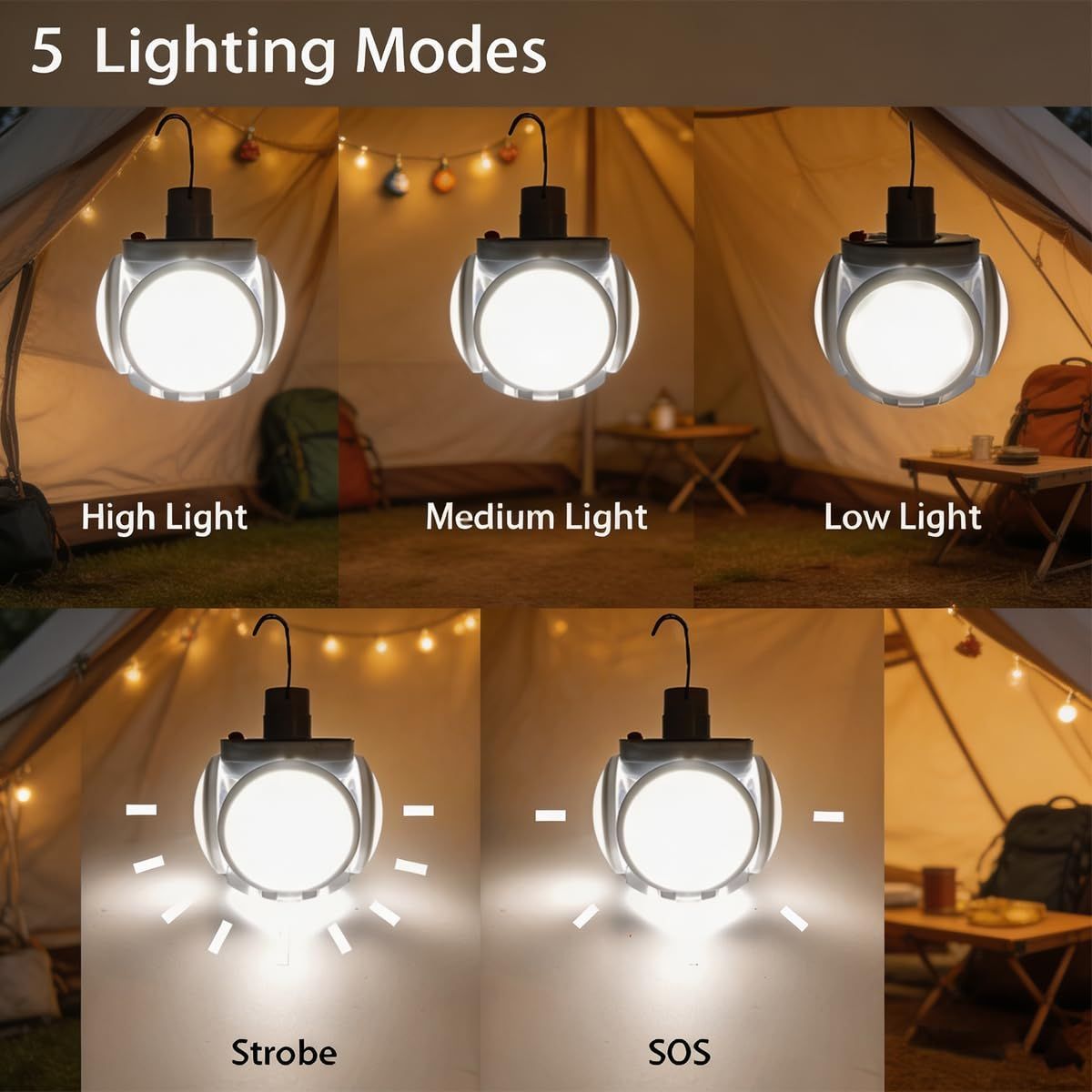 Solar Bulb Light LED Light Solar Panel Lithium Batteries 5 Working Modes USB - Image 2