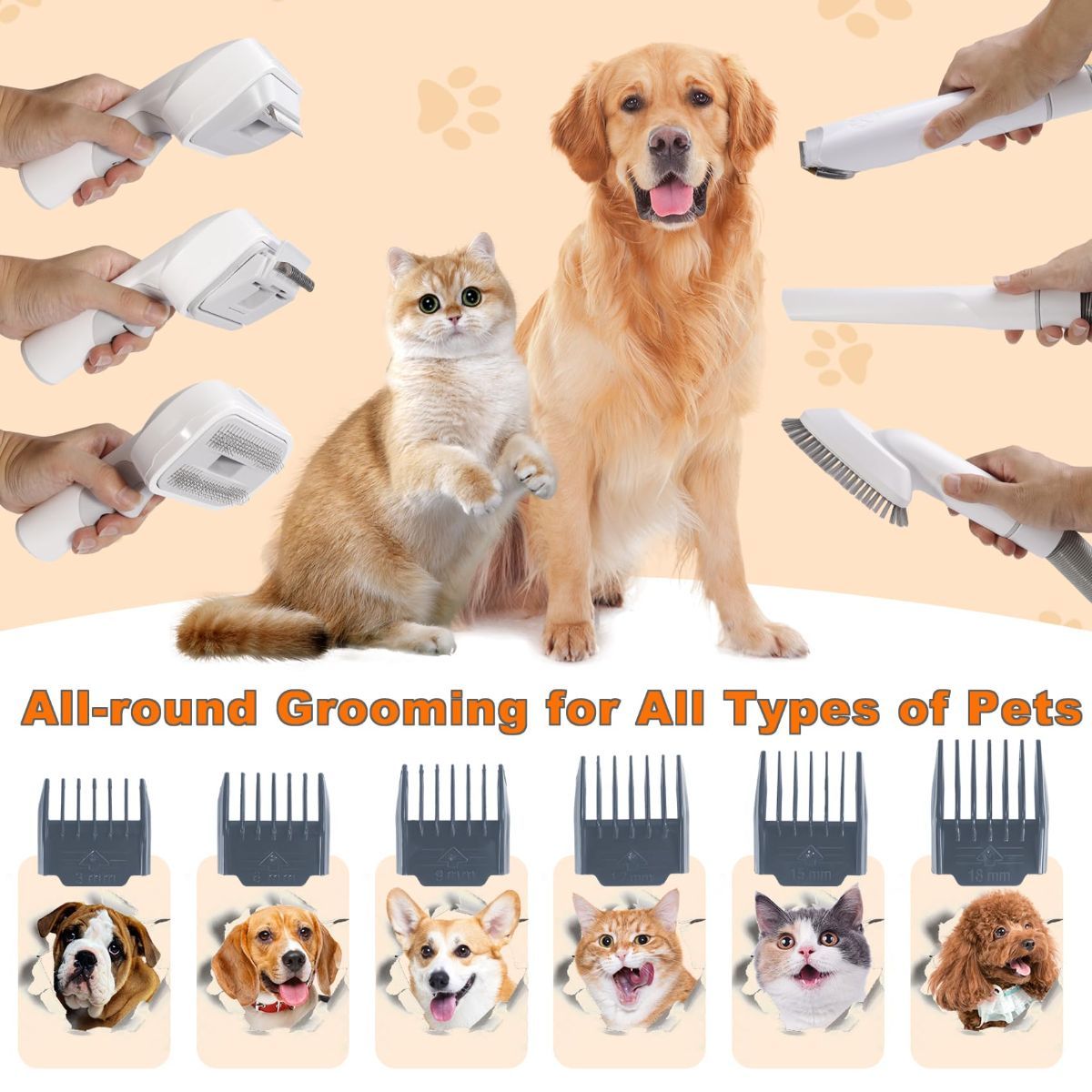 Dog Cat Grooming Vacuum Pet Scissors 6-In-1 Hair Removal Brush Pet Hair Adsorption - Image 5