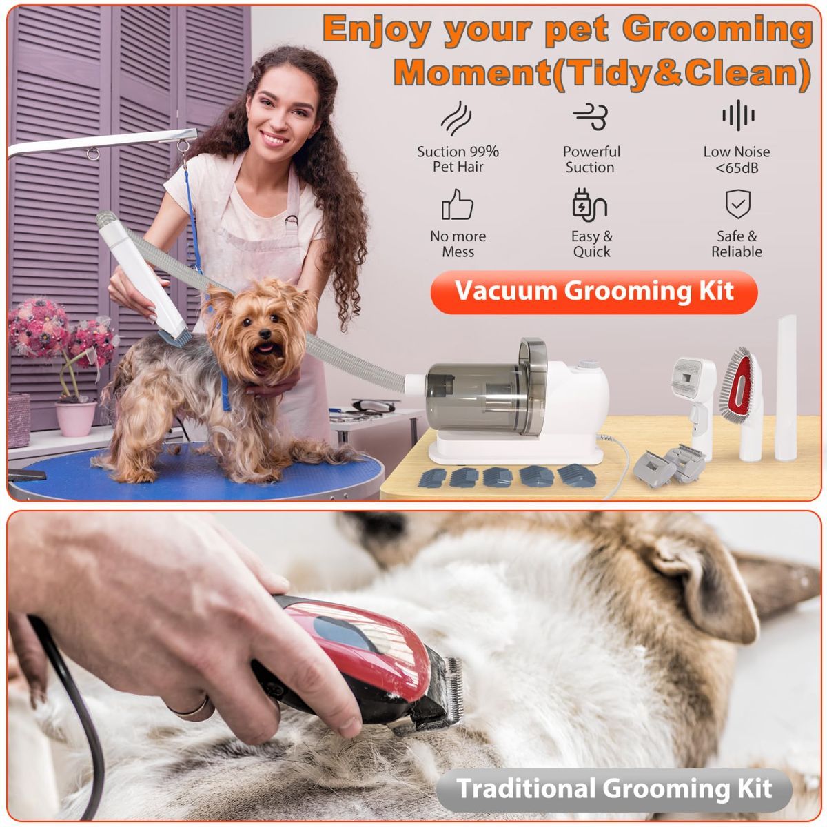 Dog Cat Grooming Vacuum Pet Scissors 6-In-1 Hair Removal Brush Pet Hair Adsorption - Image 8