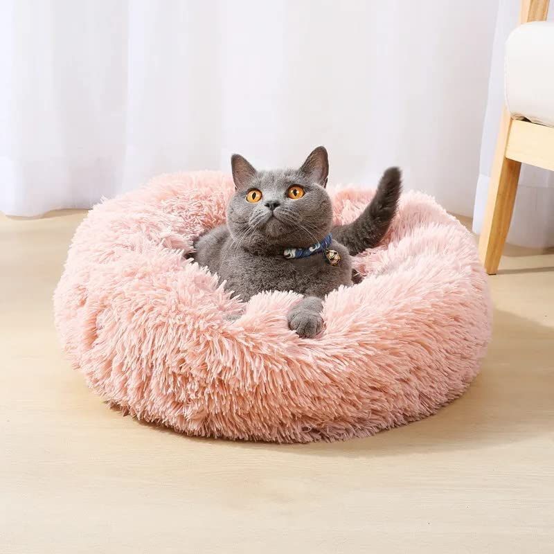 Cat Bed Fluffy Cat Bed Round Cat Bed Cat Furniture Cat Comfort Cat Sleeping Bed - Light Gray / 20in - Image 3