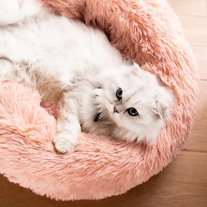 Cat Bed Fluffy Cat Bed Round Cat Bed Cat Furniture Cat Comfort Cat Sleeping Bed - Pink / 24in - Image 3