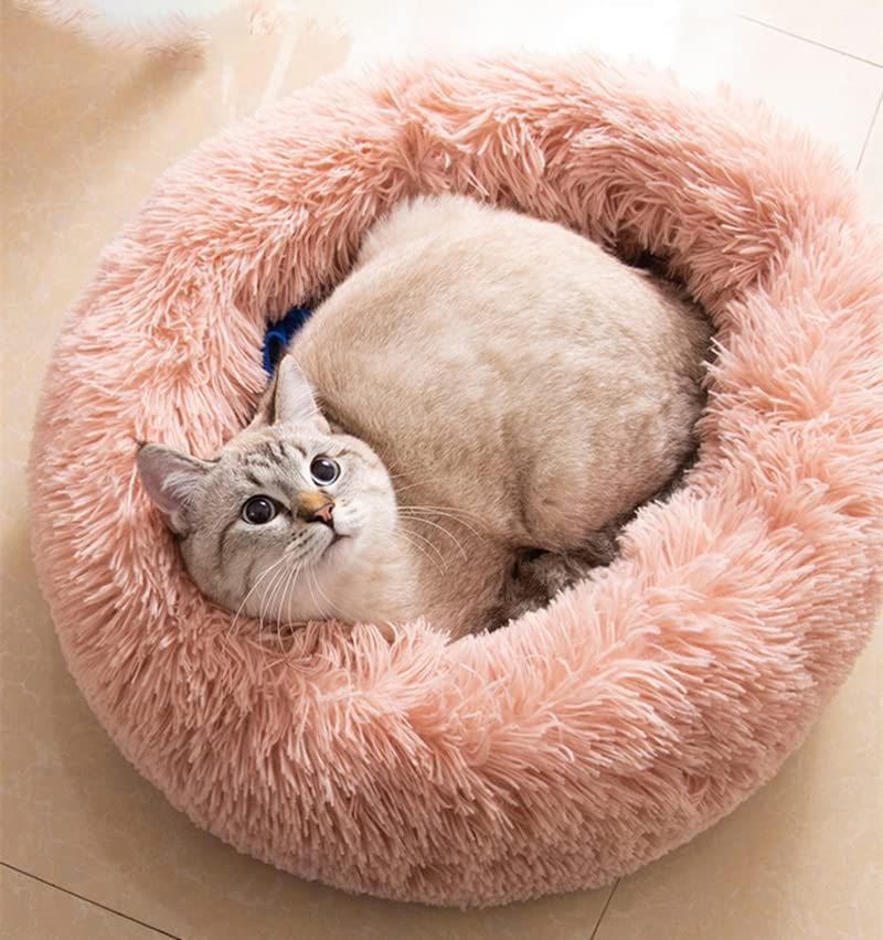Cat Bed Fluffy Cat Bed Round Cat Bed Cat Furniture Cat Comfort Cat Sleeping Bed - Pink / 24in - Image 5