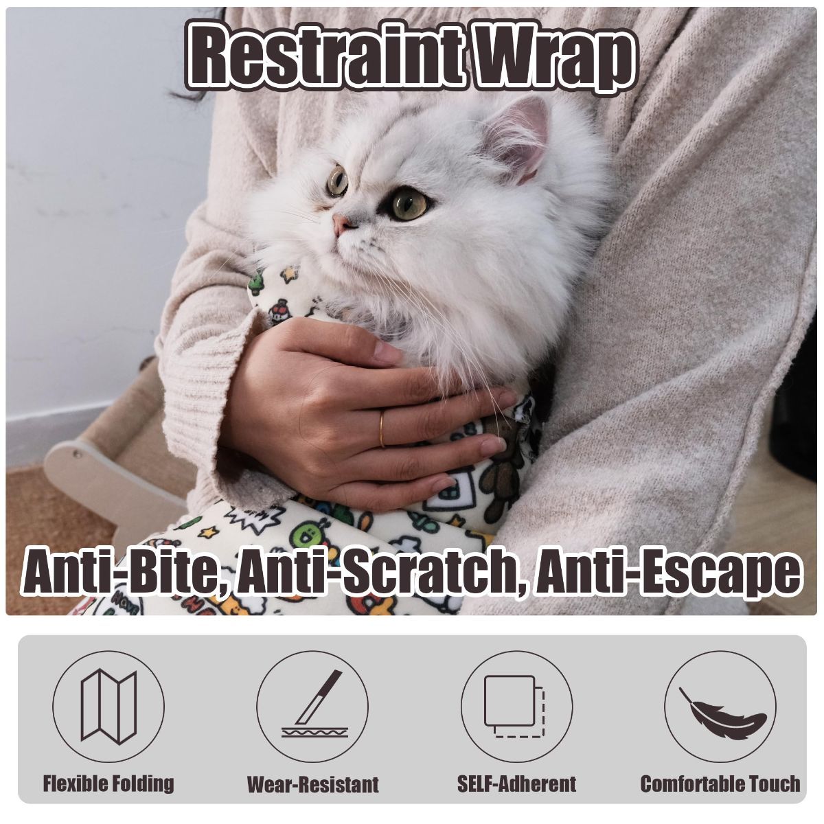Cat Grooming Wrap Cat Nail Clipping Cat Grooming Supplies Cat Care Anti-Scratch - Multi-color - Size 35.5 - Image 4