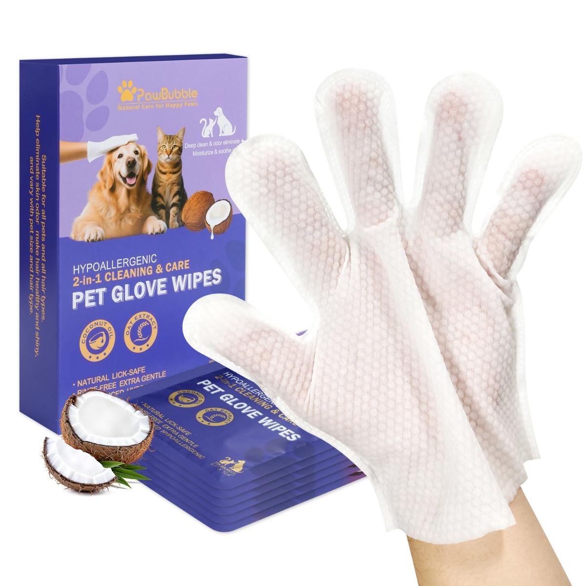 Pack of 3 Hypoallergenic Pet Wipes Natural Pet Cleaning Wipes Dog And Cat Grooming Gloves - Image 1