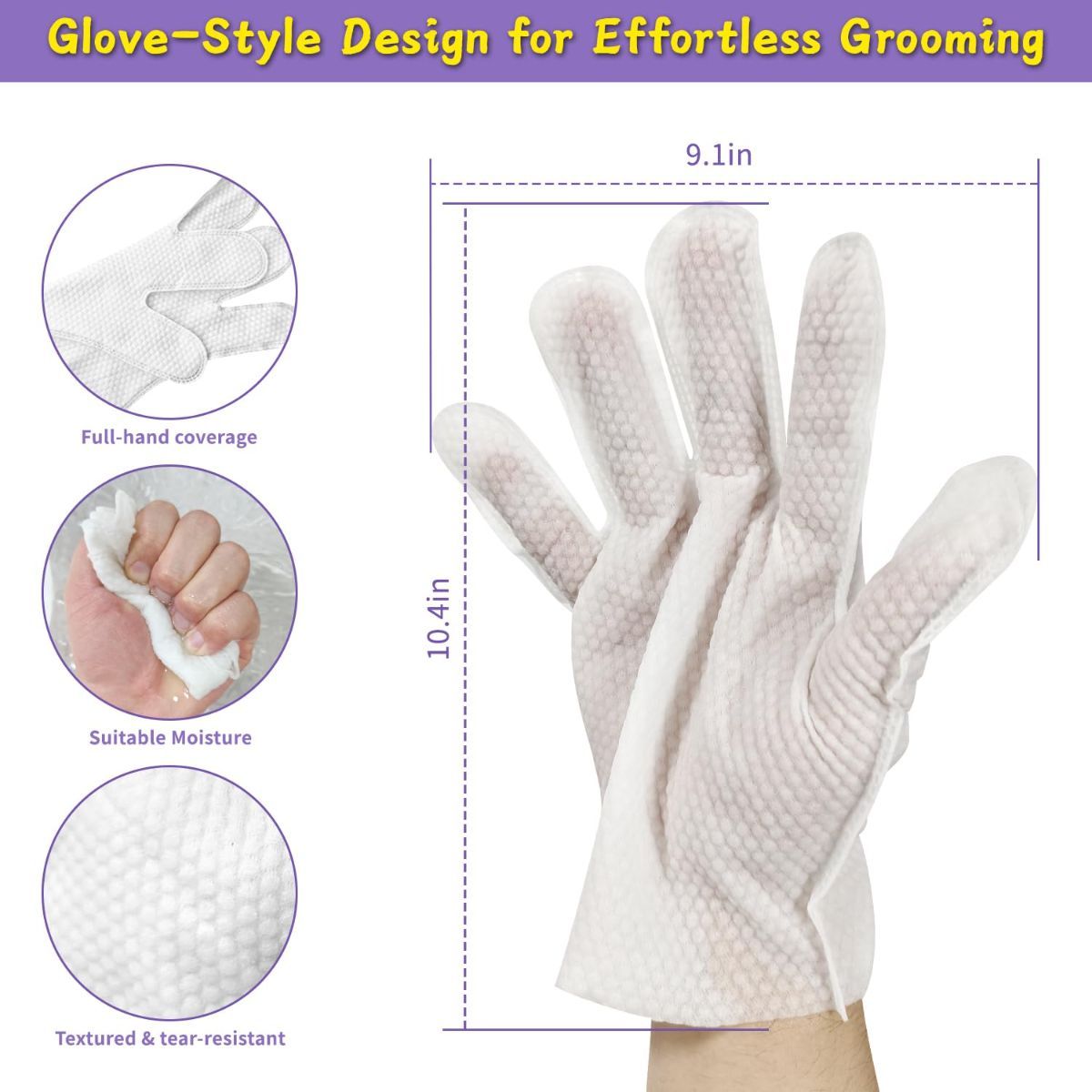 Pack of 3 Hypoallergenic Pet Wipes Natural Pet Cleaning Wipes Dog And Cat Grooming Gloves - Image 2