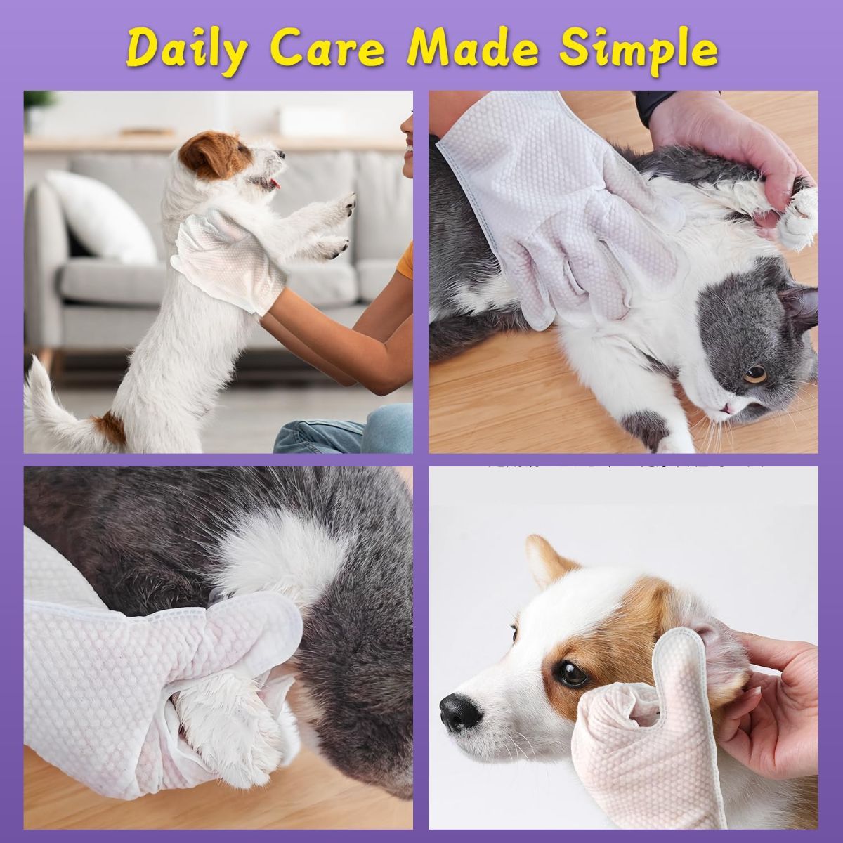 Pack of 3 Hypoallergenic Pet Wipes Natural Pet Cleaning Wipes Dog And Cat Grooming Gloves - Image 4