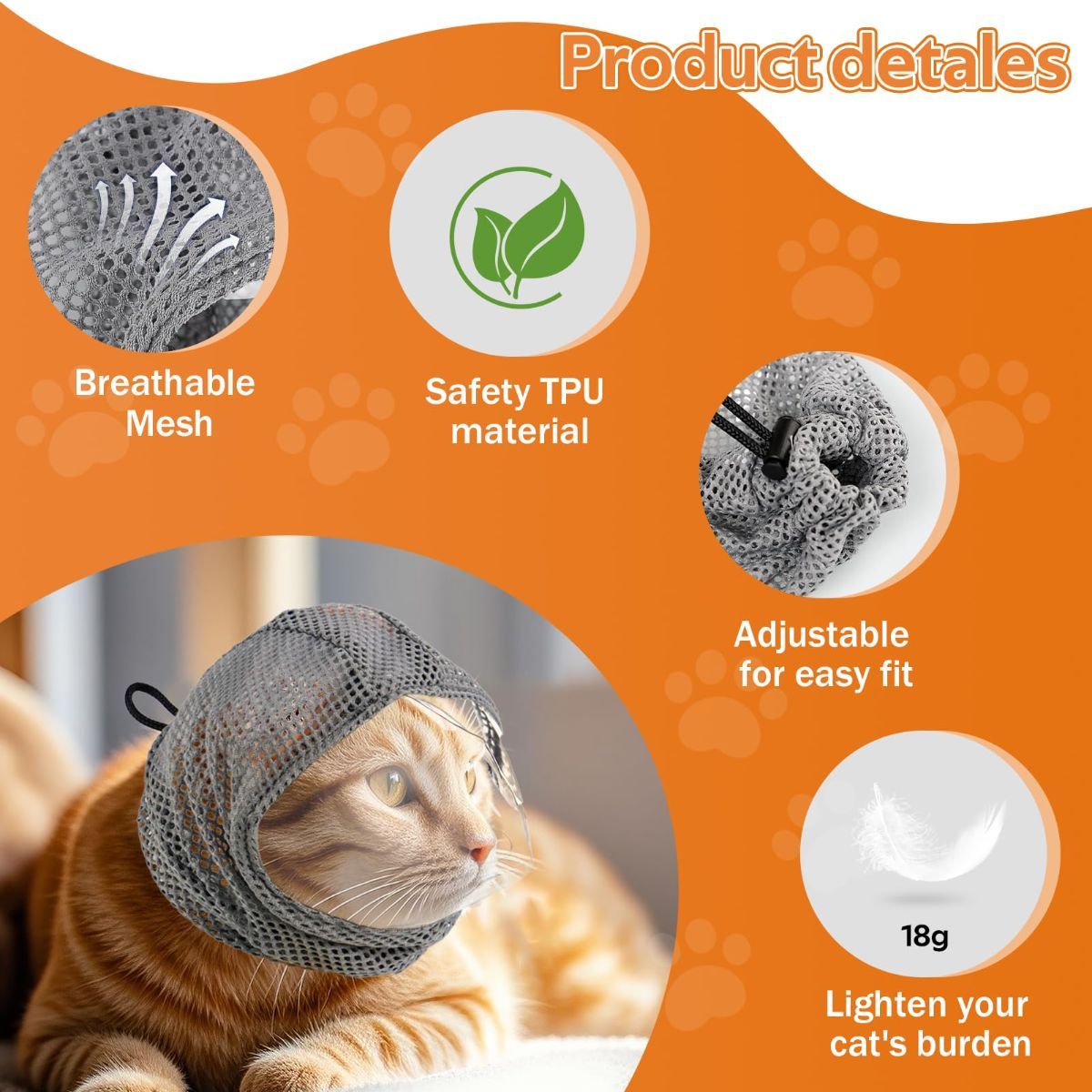 Adjustable Cat Muzzle Cat Grooming Prevent Biting Breathable TPU Cat Nail - Image 3