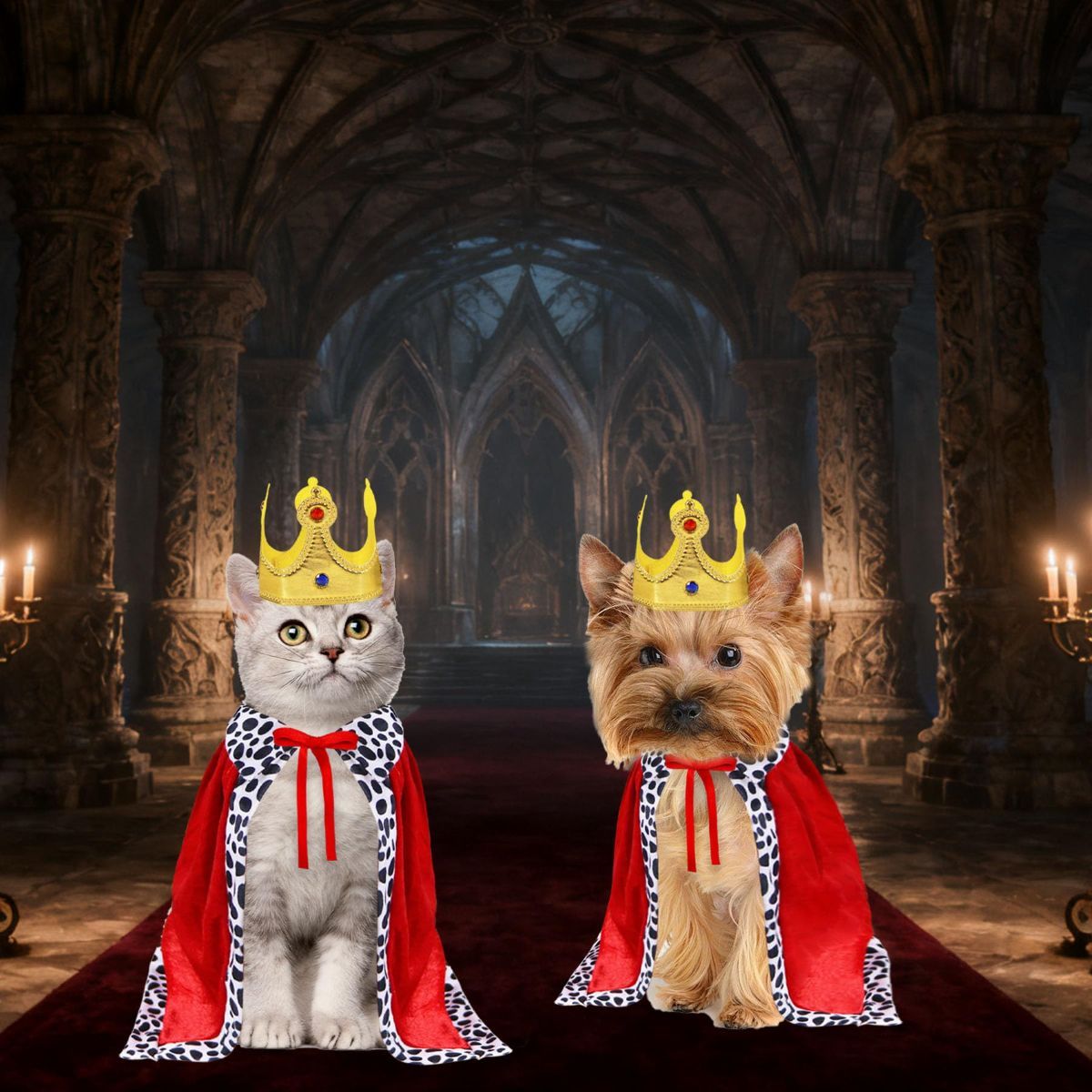 Cat Halloween Costume Cat King Costume Red Cape For Cat Gold Crown For Cat Dog Pet - Image 3