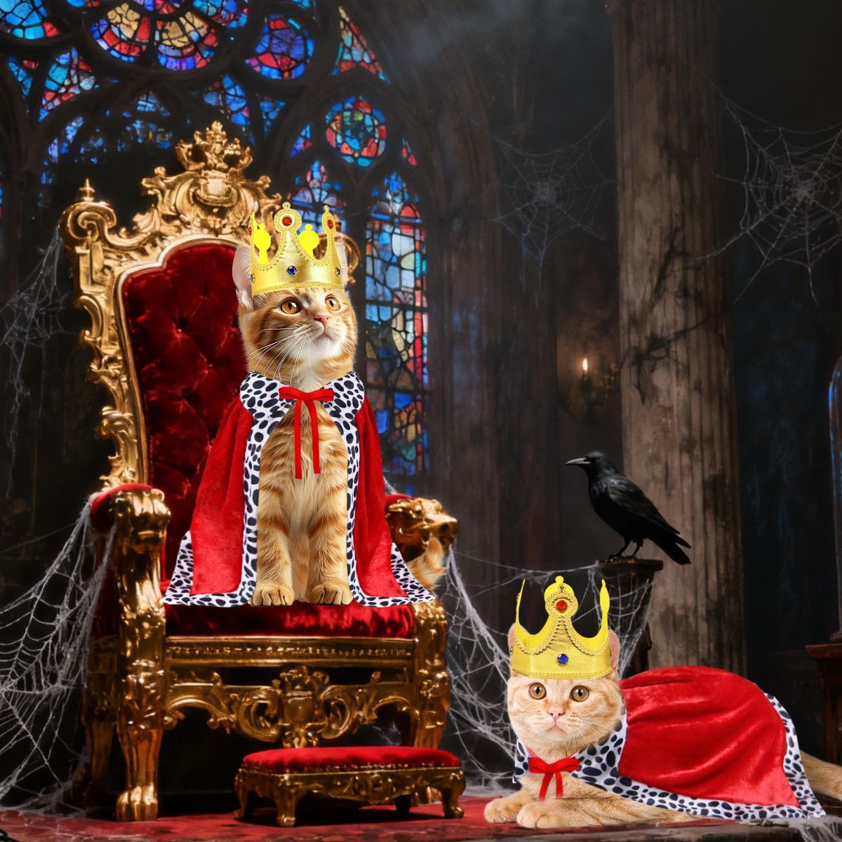 Cat Halloween Costume Cat King Costume Red Cape For Cat Gold Crown For Cat Dog Pet - Image 4