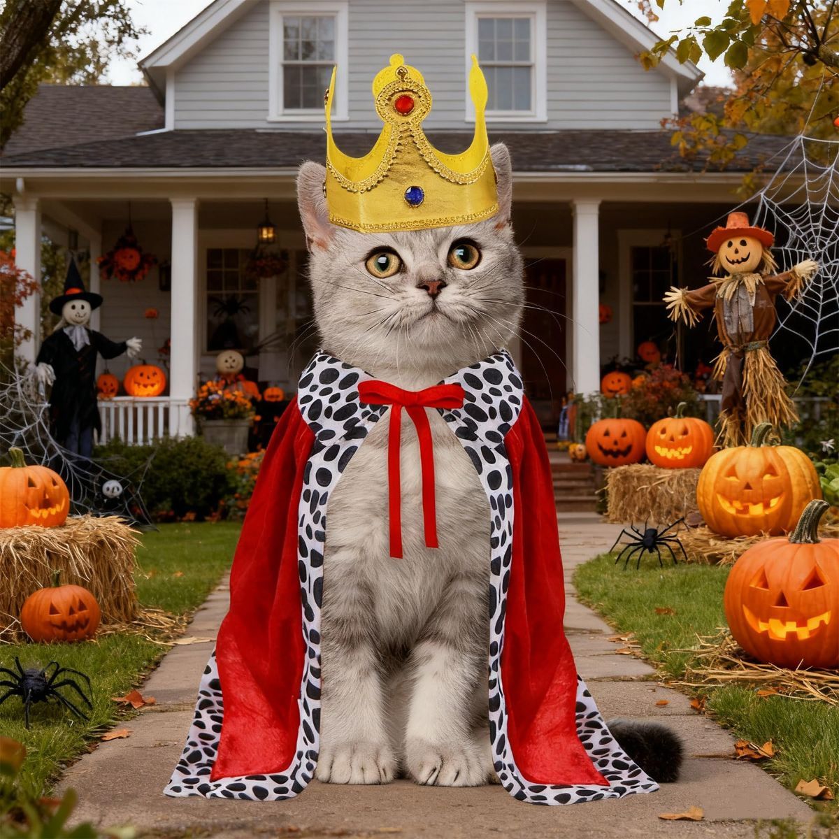 Cat Halloween Costume Cat King Costume Red Cape For Cat Gold Crown For Cat Dog Pet - Image 6