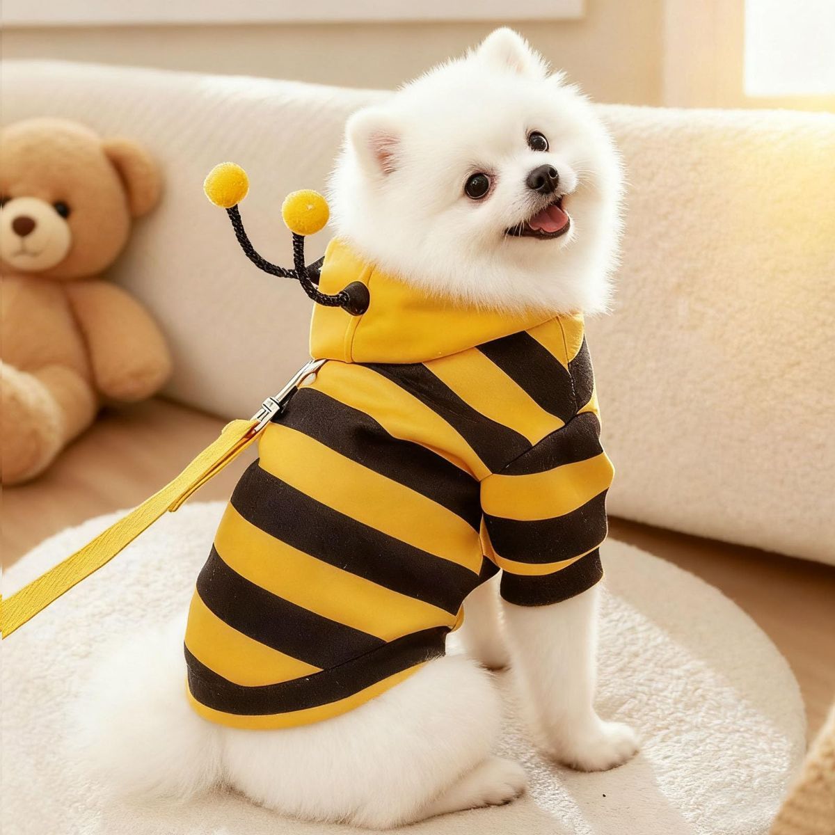 Bumblebee Cat Costume for Sphynx & Small Dogs, Fit Halloween, Yellow, Cute Bee Stripes Hoodie, Soft Warm Fleece, Holiday Cosplay Outfit, Daily Leisure Wear, Easy to Put, Safe for Leash Walking - Yellow / XS - Image 5