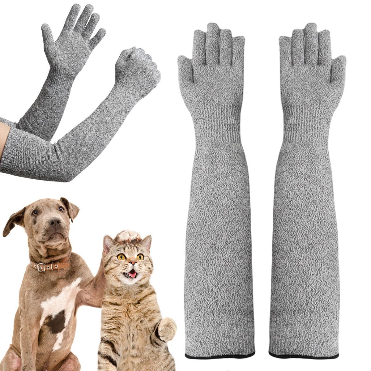 Cat Grooming Gloves Pet Handling Gloves Anti-Scratch Gloves Cat Nail Trimming - Gray - Size 15.7in - Image 1